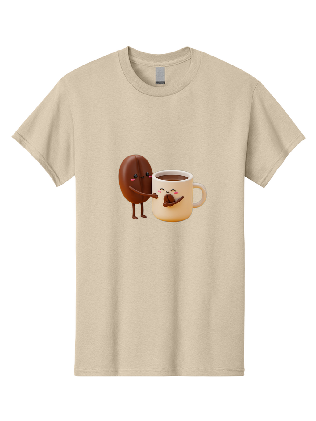 Coffee-Bean-And-Coffee-Mug Men'S Graphic Tee, 100% Cotton, Comfortable Casual Summer Wear, Machine Washable, Cartoon Coffee Bean, Anthropomorphic Coffee Mug, Cute Illustration, Digital Art, Coffee Culture, Humorous Design, Cartoon Characters, Bab770
