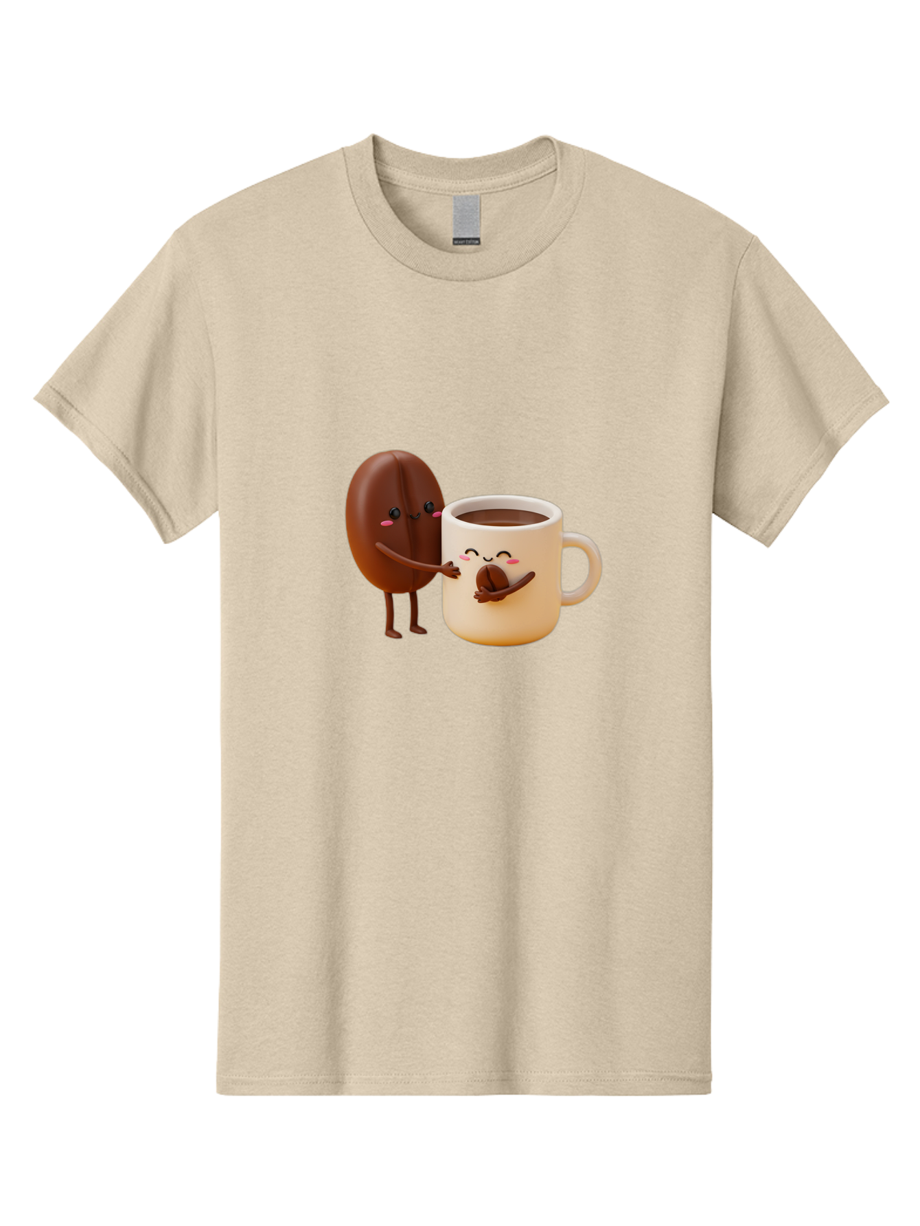 Coffee-Bean-And-Coffee-Mug Men'S Graphic Tee, 100% Cotton, Comfortable Casual Summer Wear, Machine Washable, Cartoon Coffee Bean, Anthropomorphic Coffee Mug, Cute Illustration, Digital Art, Coffee Culture, Humorous Design, Cartoon Characters, Bab770