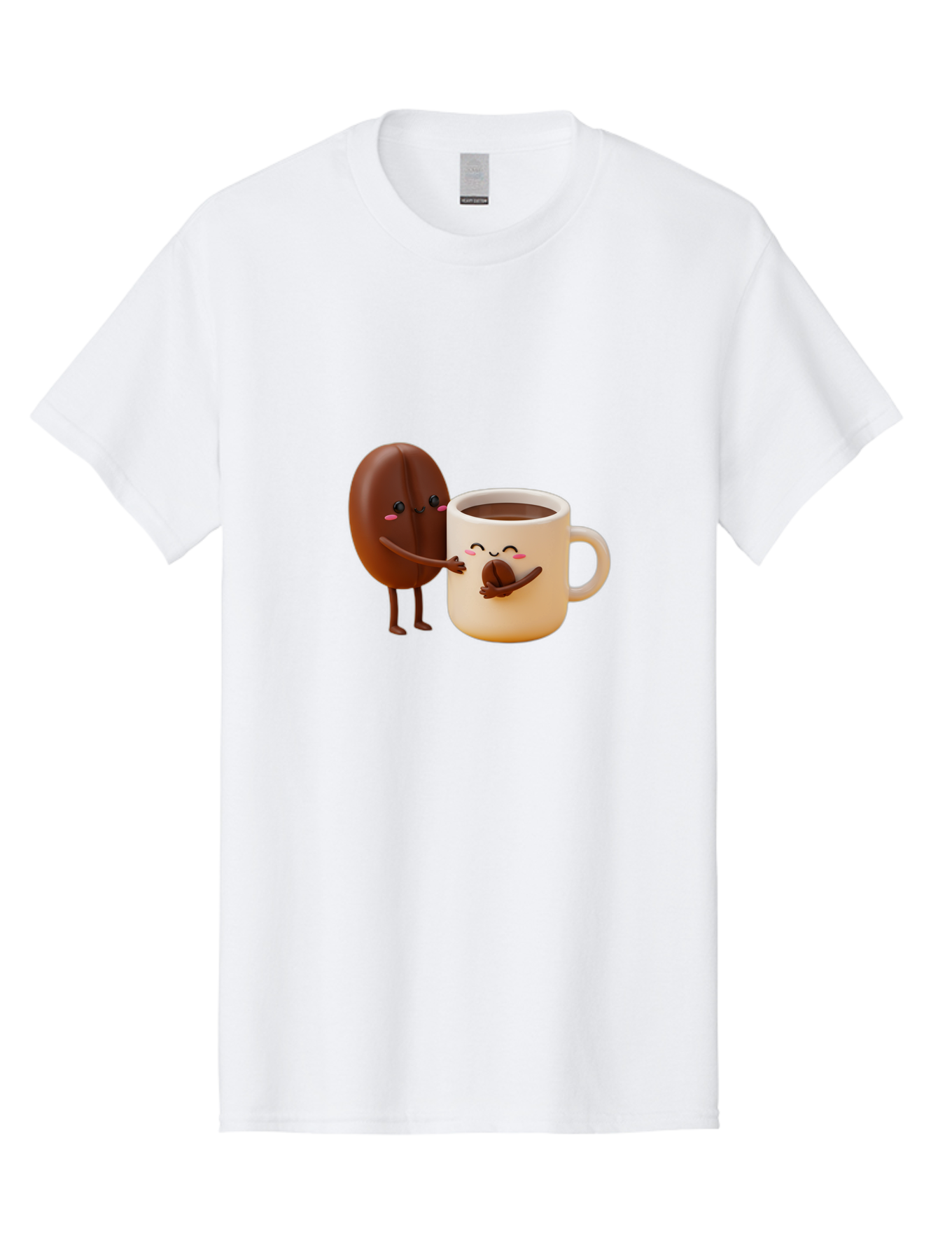 Coffee-Bean-And-Coffee-Mug Men'S Graphic Tee, 100% Cotton, Comfortable Casual Summer Wear, Machine Washable, Cartoon Coffee Bean, Anthropomorphic Coffee Mug, Cute Illustration, Digital Art, Coffee Culture, Humorous Design, Cartoon Characters, Bab770