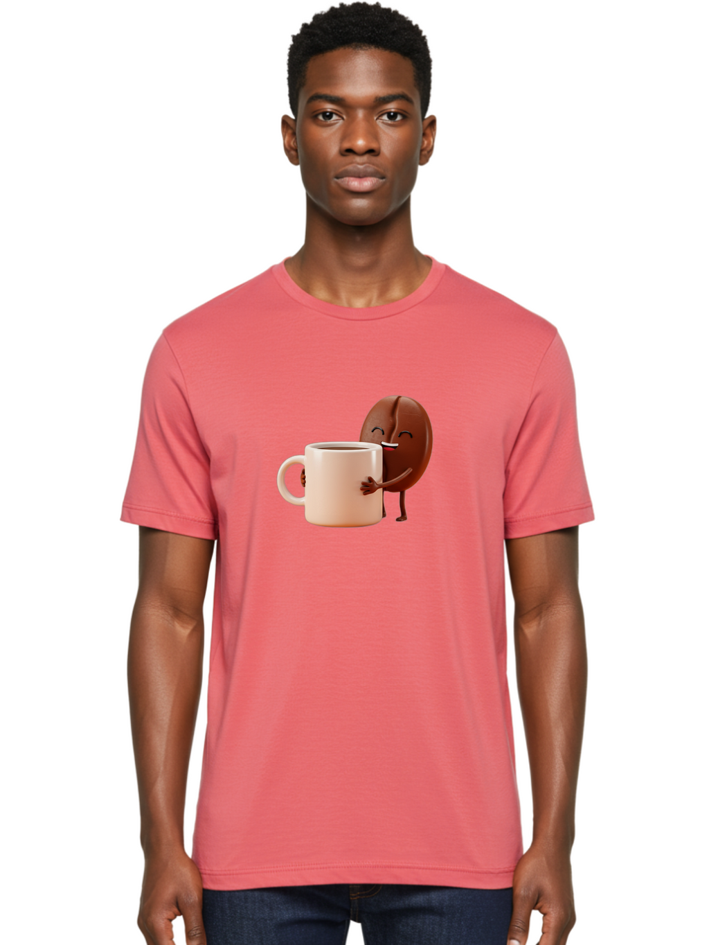 Coffee-Bean-Character-1 Men'S Graphic Tee, 100% Cotton, Comfortable Casual Summer Wear, Machine Washable, Cartoon Coffee Bean, Happy Character, Coffee Mug, Coffee Lover, Morning Pick-Me-Up, Caffeine Fix, Coffee Culture, Funny Illustration, Bab773