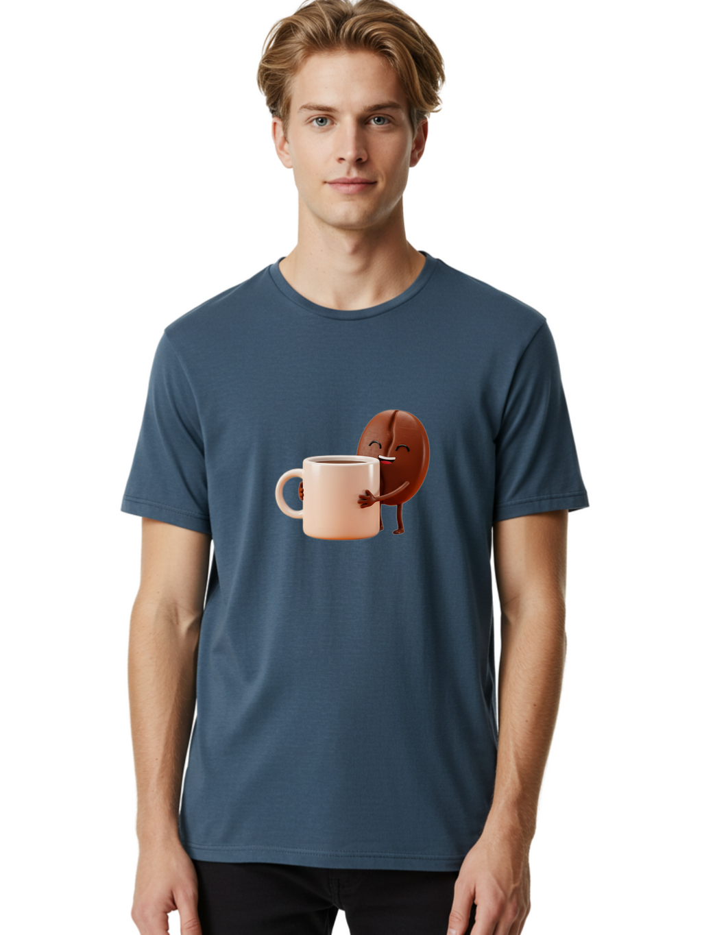 Coffee-Bean-Character-1 Men'S Graphic Tee, 100% Cotton, Comfortable Casual Summer Wear, Machine Washable, Cartoon Coffee Bean, Happy Character, Coffee Mug, Coffee Lover, Morning Pick-Me-Up, Caffeine Fix, Coffee Culture, Funny Illustration, Bab773