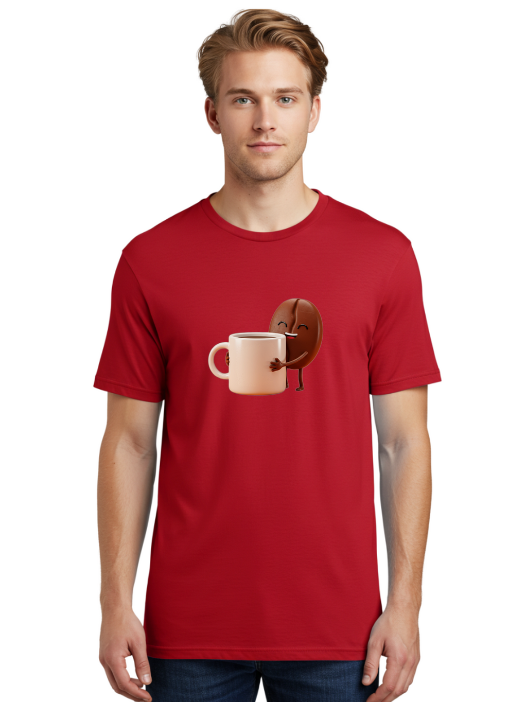 Coffee-Bean-Character-1 Men'S Graphic Tee, 100% Cotton, Comfortable Casual Summer Wear, Machine Washable, Cartoon Coffee Bean, Happy Character, Coffee Mug, Coffee Lover, Morning Pick-Me-Up, Caffeine Fix, Coffee Culture, Funny Illustration, Bab773