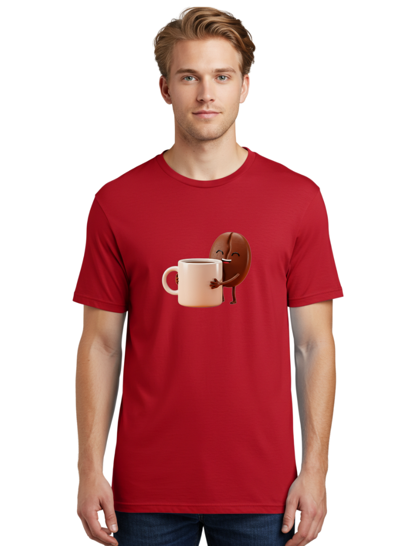 Coffee-Bean-Character-1 Men'S Graphic Tee, 100% Cotton, Comfortable Casual Summer Wear, Machine Washable, Cartoon Coffee Bean, Happy Character, Coffee Mug, Coffee Lover, Morning Pick-Me-Up, Caffeine Fix, Coffee Culture, Funny Illustration, Bab773