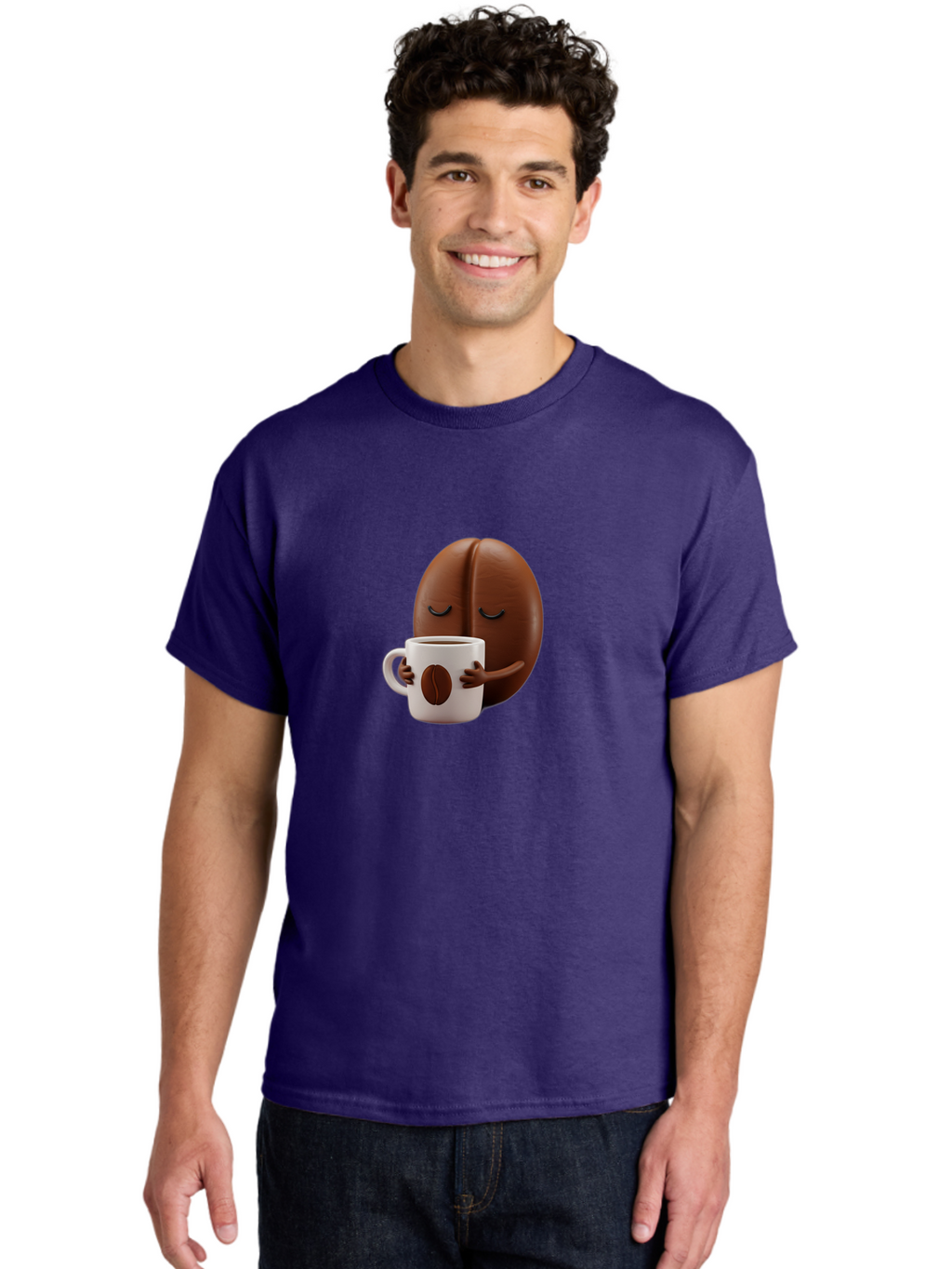 Coffee-Bean-Character-2 Men'S Graphic Tee, 100% Cotton, Comfortable Casual Summer Wear, Machine Washable, Cartoon Coffee Bean, Coffee Mug, Relaxed Atmosphere, Happy Character, Coffee Break, Morning Coffee, Caffeine Boost, Coffee Lover, Bab774