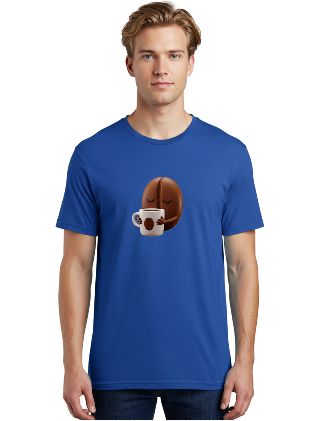 Coffee-Bean-Character-2 Men'S Graphic Tee, 100% Cotton, Comfortable Casual Summer Wear, Machine Washable, Cartoon Coffee Bean, Coffee Mug, Relaxed Atmosphere, Happy Character, Coffee Break, Morning Coffee, Caffeine Boost, Coffee Lover, Bab774