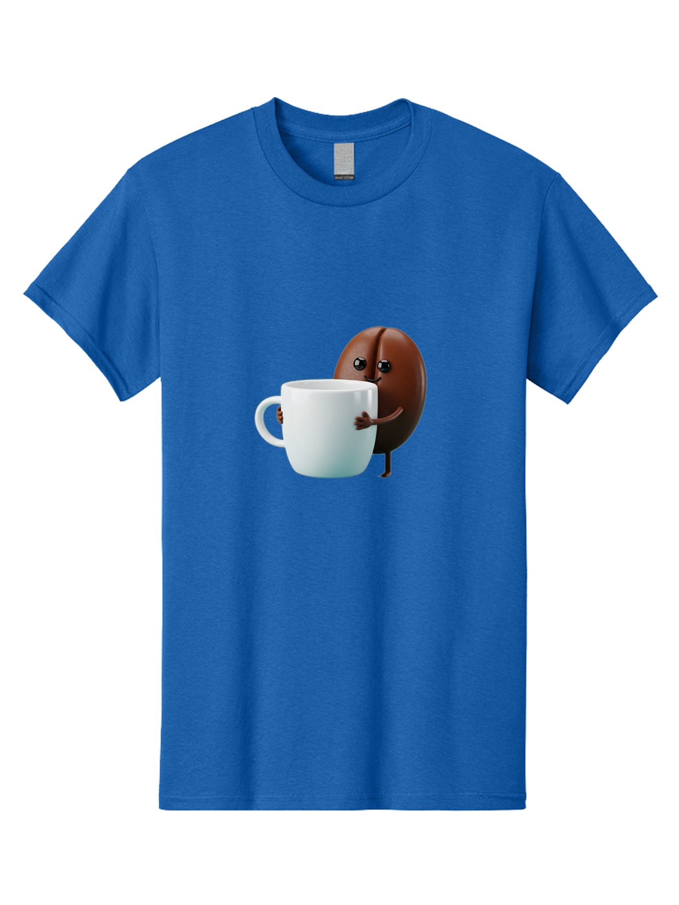 Coffee-Bean-Character Men'S Graphic Tee, 100% Cotton, Comfortable Casual Summer Wear, Machine Washable, Cartoon Coffee Bean, Holding Coffee Mug, Happy Face, Cute Character, Coffee Lover, Morning Pick-Me-Up, Coffee Culture, Fun Design, Bab777