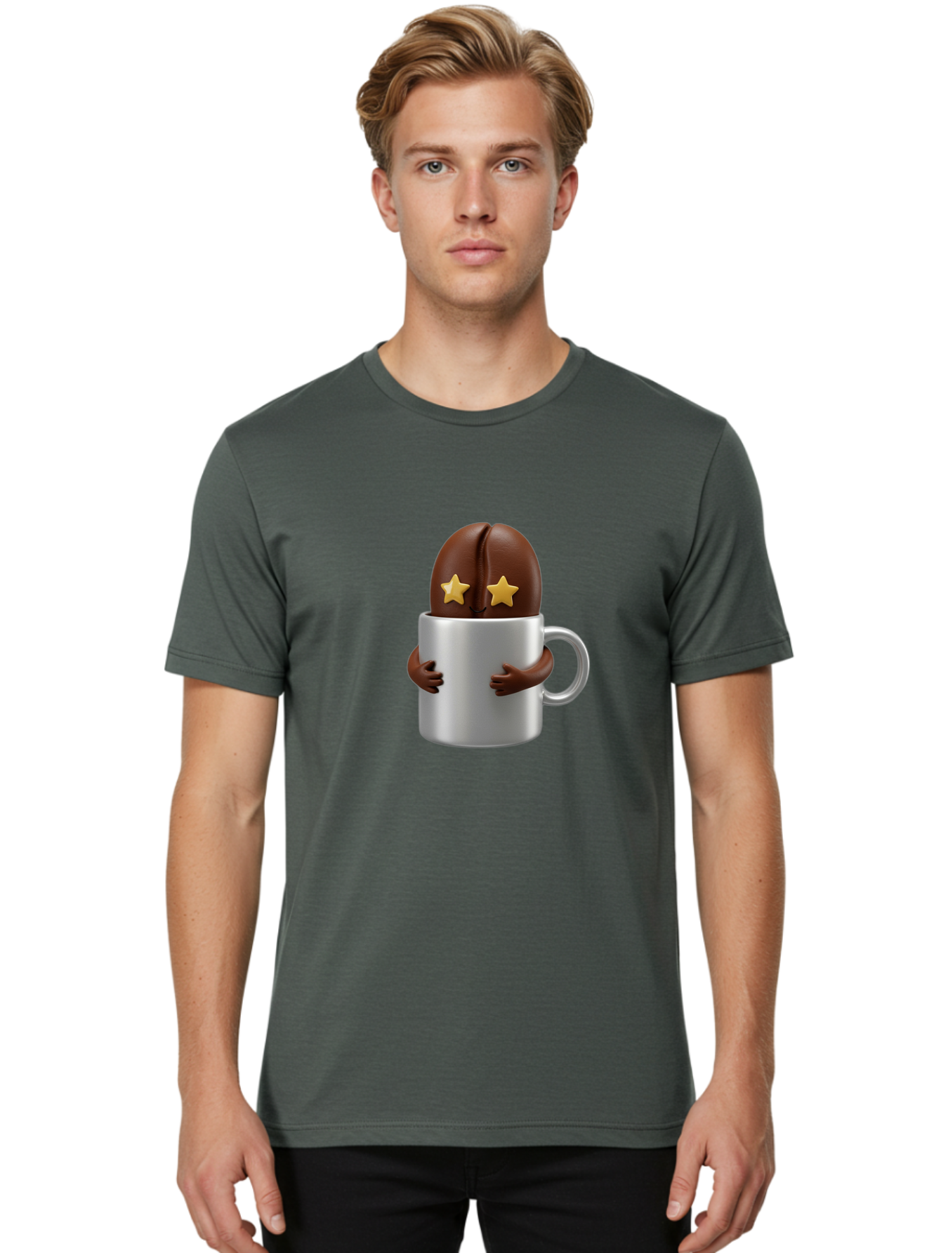 Coffee-Bean-In-A-Cup Men'S Graphic Tee, 100% Cotton, Comfortable Casual Summer Wear, Machine Washable, Coffee Bean Character, Coffee Cup, Cute Illustration, Cartoon Coffee, Coffee Culture, Coffee Love, Morning Coffee, Coffee Beans, Coffee Art Bab778