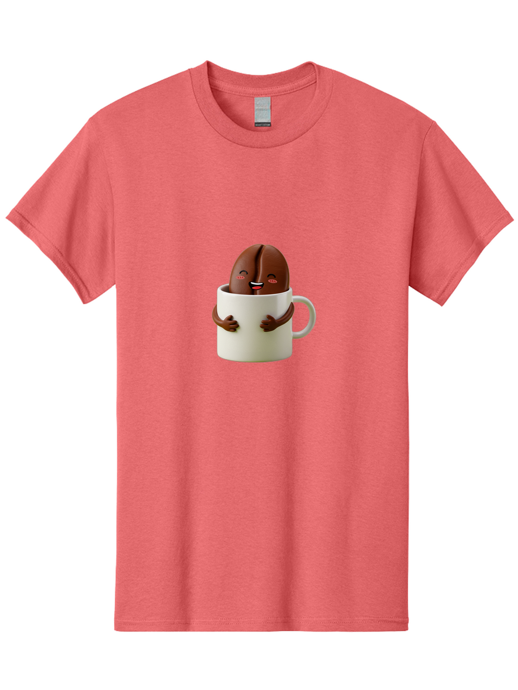 Coffee-Bean-In-Cup Men'S Graphic Tee, 100% Cotton, Comfortable Casual Summer Wear, Machine Washable, Chocolate-Covered Coffee Bean, Coffee Lover, Cute Cartoon Character, Funny Beverage, Happy Face, Quirky Design, Coffee Break, Bab779