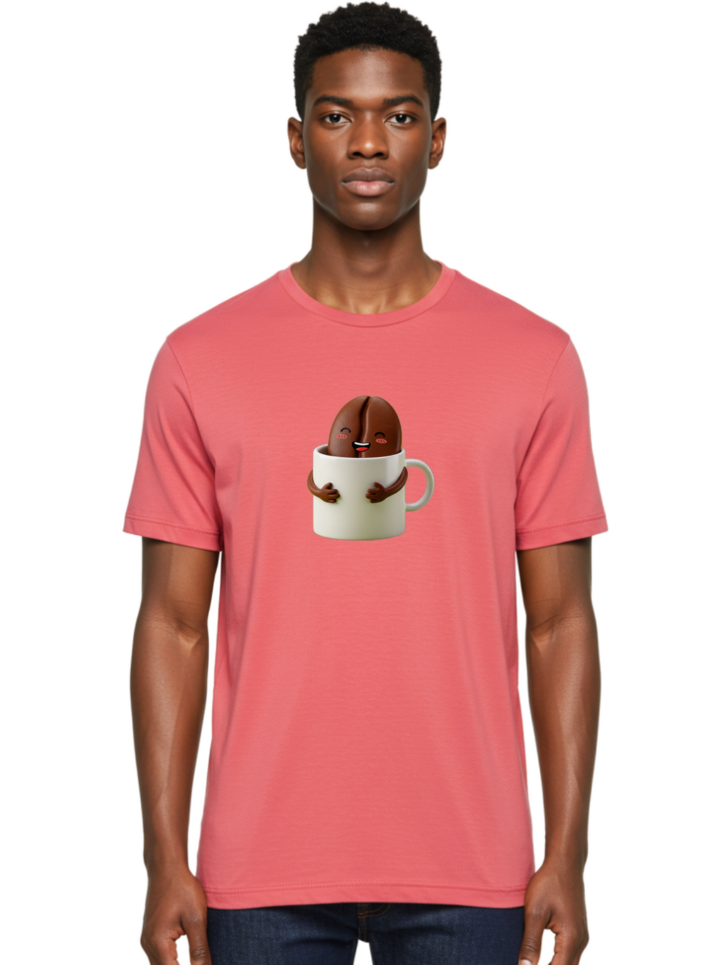 Coffee-Bean-In-Cup Men'S Graphic Tee, 100% Cotton, Comfortable Casual Summer Wear, Machine Washable, Chocolate-Covered Coffee Bean, Coffee Lover, Cute Cartoon Character, Funny Beverage, Happy Face, Quirky Design, Coffee Break, Bab779