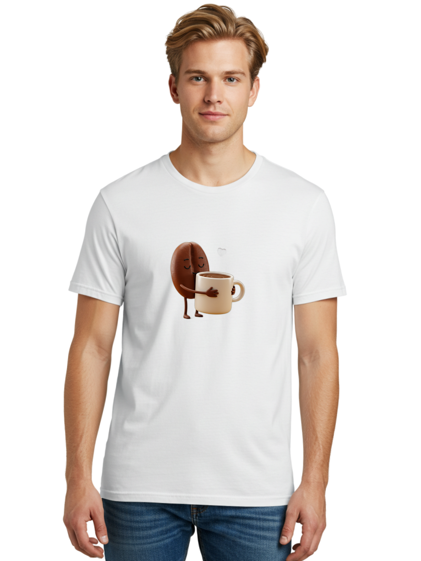 Coffee-Bean Men'S Graphic Tee, 100% Cotton, Comfortable Casual Summer Wear, Machine Washable, Coffee Bean, Anthropomorphic Character, Holding Coffee Cup, Warm Beverage, Coffee Lover, Cute Character, Cartoon Style, Morning Routine, Coffee Time Bab781