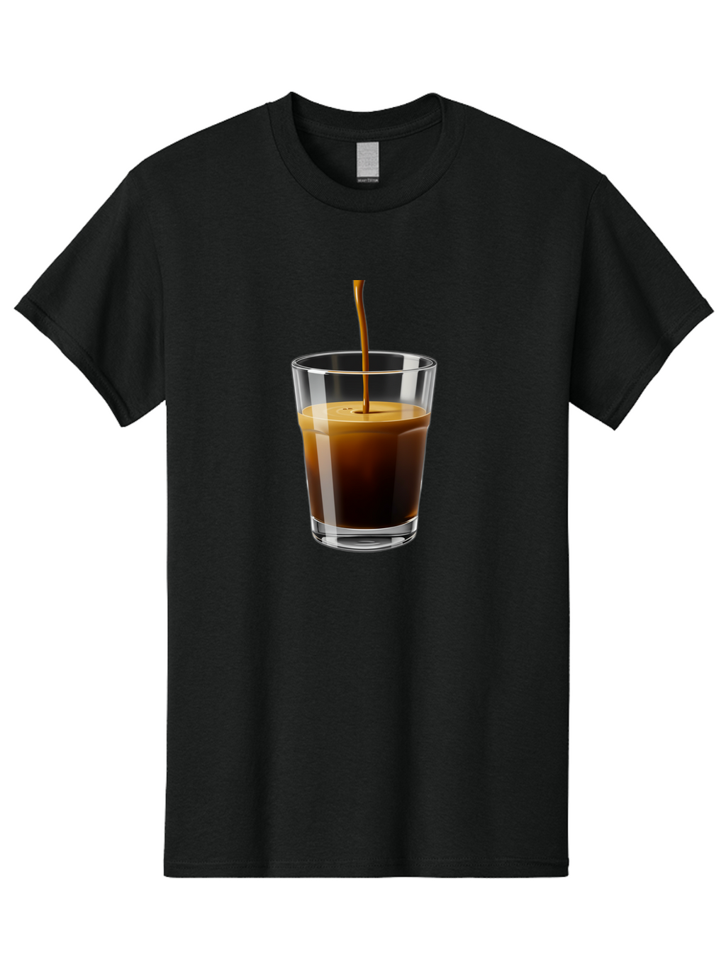 Coffee-Being-Poured-Into-A-Glass Men'S Graphic Tee, 100% Cotton, Comfortable Casual Summer Wear, Machine Washable, Coffee Being Poured, Espresso In Glass, Dark Brown Liquid, Coffee Drink, Beverage, Drinkware, Transparent Glass Bab783