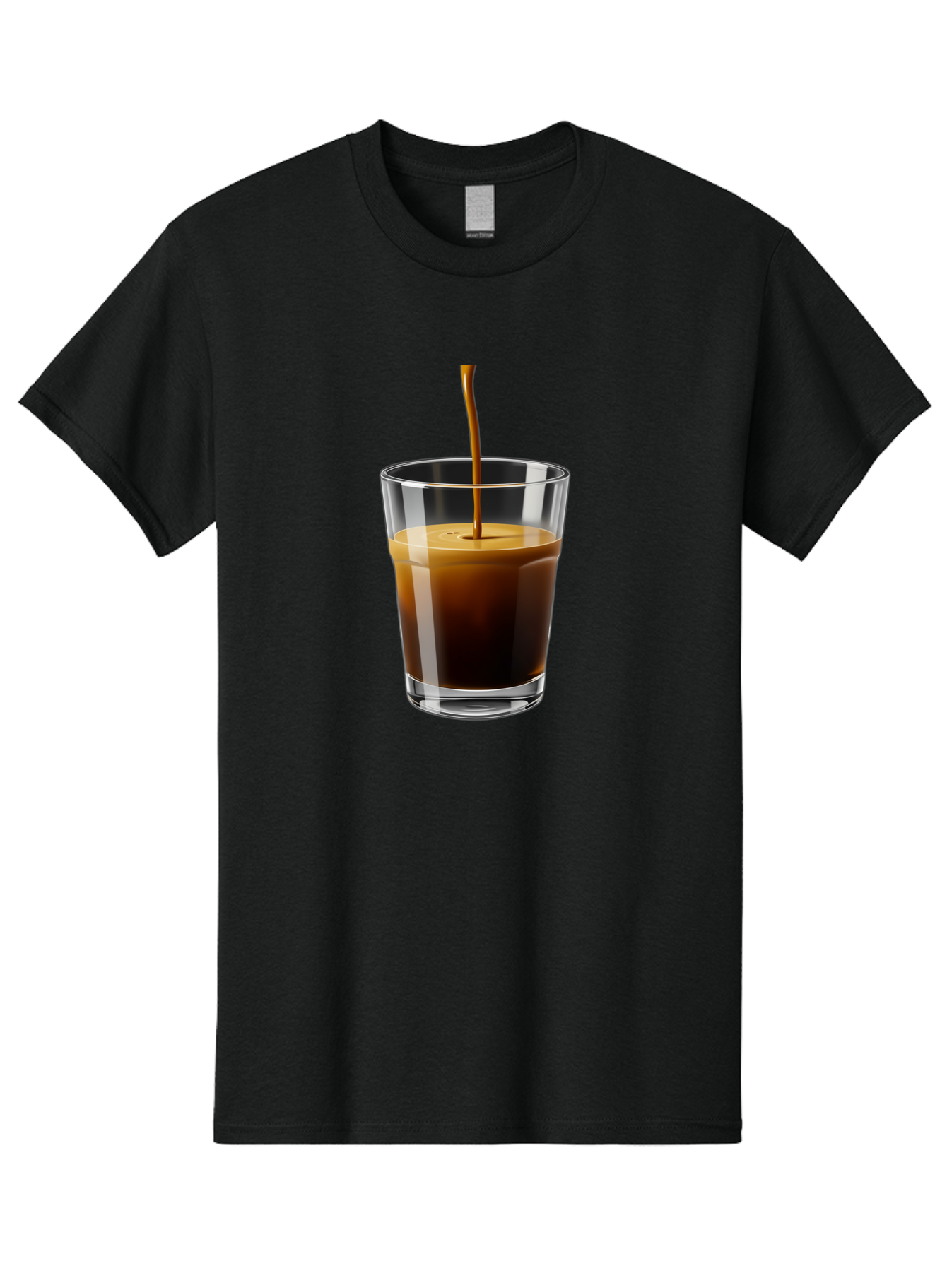 Coffee-Being-Poured-Into-A-Glass Men'S Graphic Tee, 100% Cotton, Comfortable Casual Summer Wear, Machine Washable, Coffee Being Poured, Espresso In Glass, Dark Brown Liquid, Coffee Drink, Beverage, Drinkware, Transparent Glass Bab783