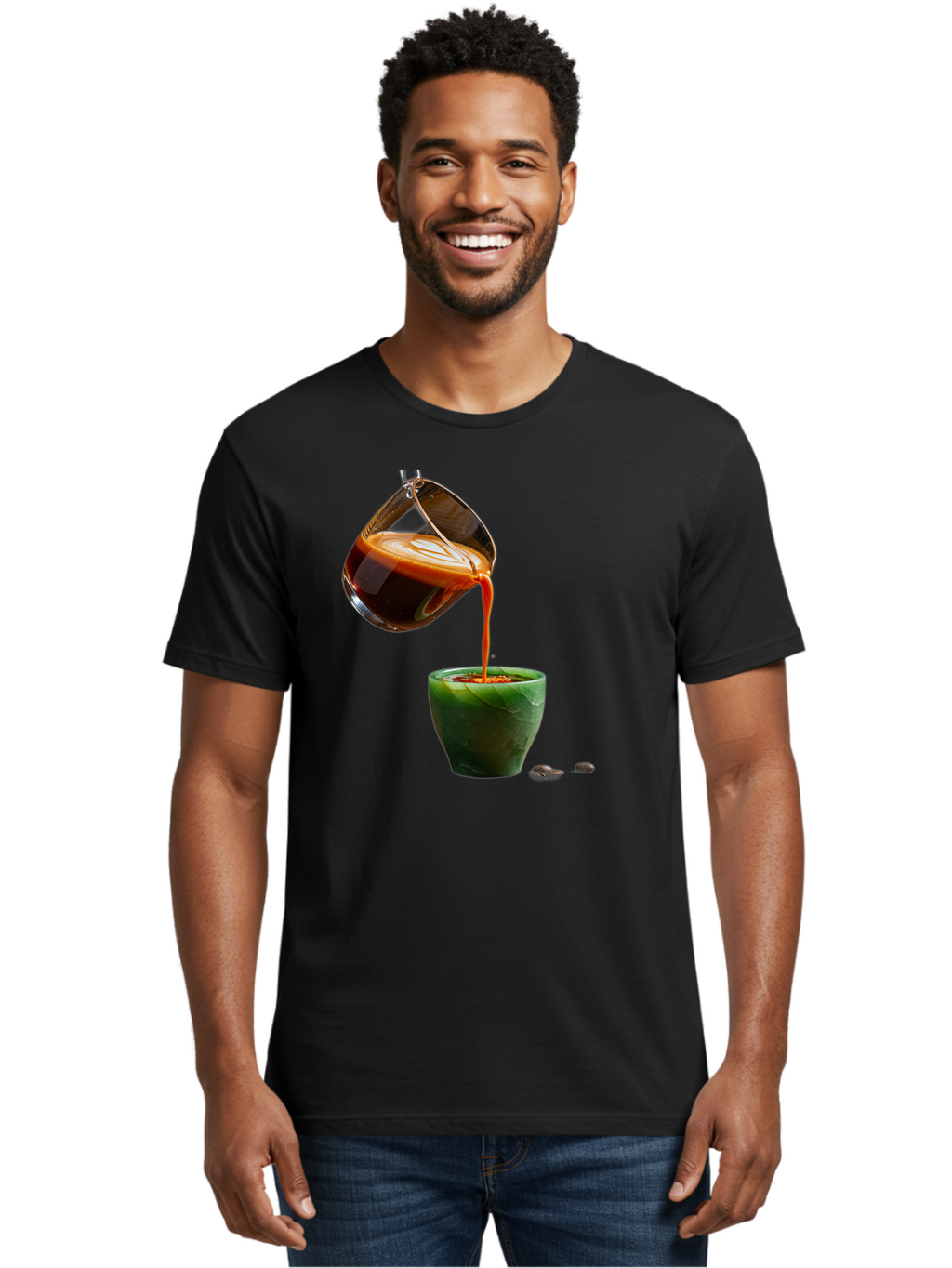 Coffee-Being-Poured Men'S Graphic Tee, 100% Cotton, Comfortable Casual Summer Wear, Machine Washable, Espresso Being Poured, Coffee In Cup, Rich Coffee, Coffee Beans, Morning Coffee, Coffee Culture, Caffeine Boost Bab784