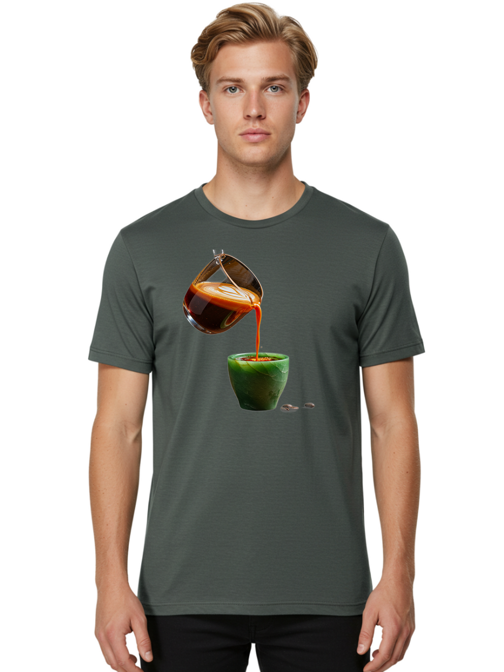 Coffee-Being-Poured Men'S Graphic Tee, 100% Cotton, Comfortable Casual Summer Wear, Machine Washable, Espresso Being Poured, Coffee In Cup, Rich Coffee, Coffee Beans, Morning Coffee, Coffee Culture, Caffeine Boost Bab784