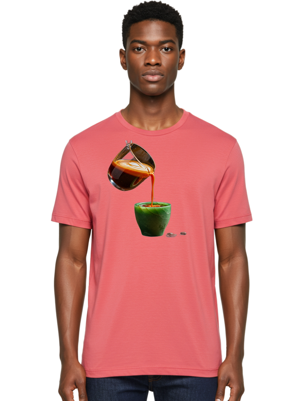 Coffee-Being-Poured Men'S Graphic Tee, 100% Cotton, Comfortable Casual Summer Wear, Machine Washable, Espresso Being Poured, Coffee In Cup, Rich Coffee, Coffee Beans, Morning Coffee, Coffee Culture, Caffeine Boost Bab784