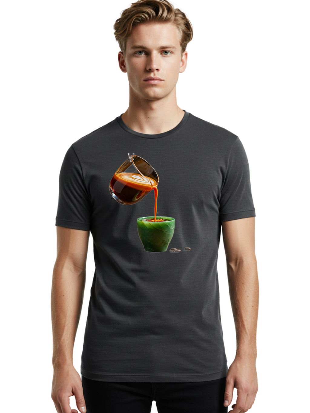 Coffee-Being-Poured Men'S Graphic Tee, 100% Cotton, Comfortable Casual Summer Wear, Machine Washable, Espresso Being Poured, Coffee In Cup, Rich Coffee, Coffee Beans, Morning Coffee, Coffee Culture, Caffeine Boost Bab784