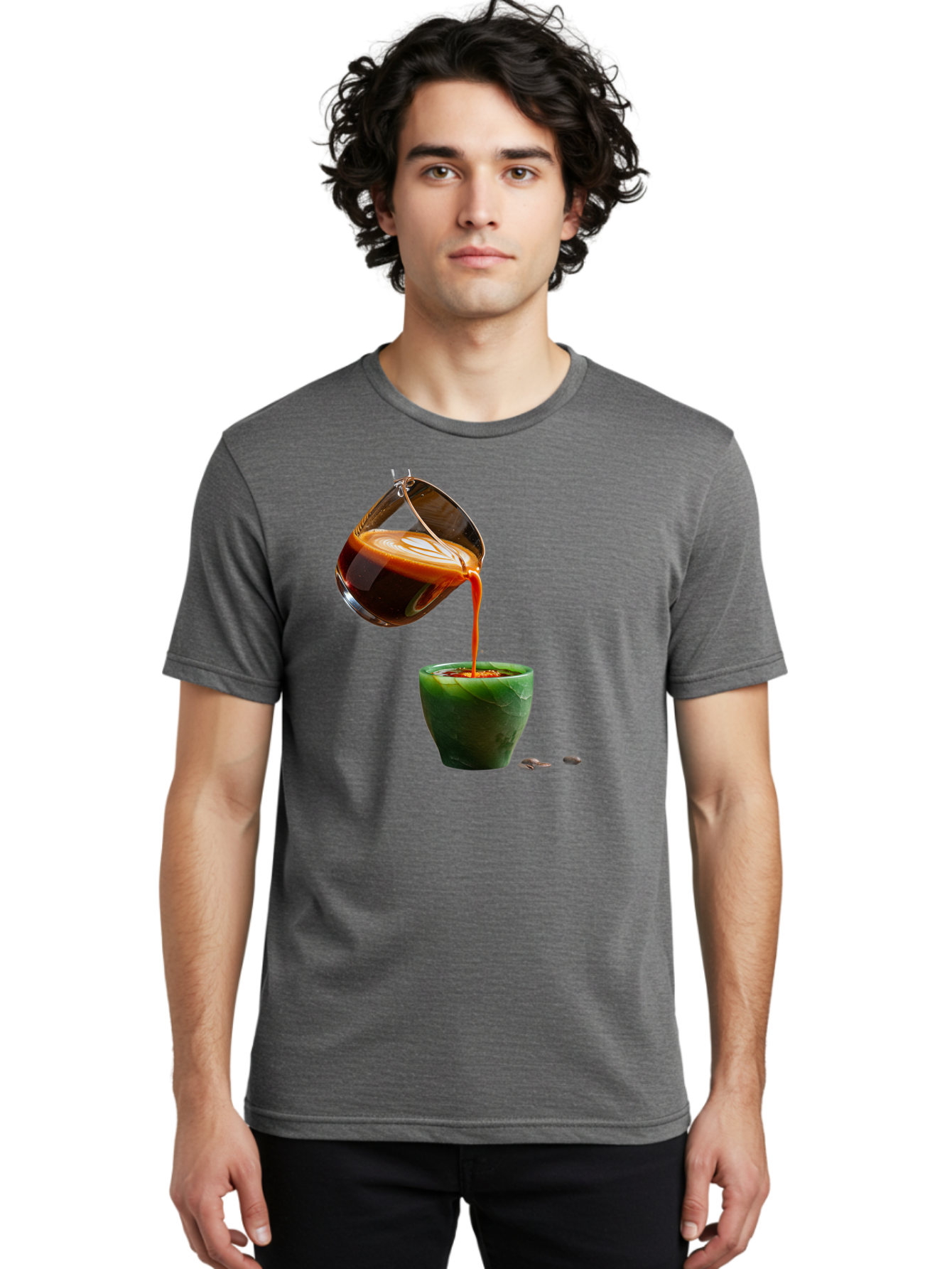 Coffee-Being-Poured Men'S Graphic Tee, 100% Cotton, Comfortable Casual Summer Wear, Machine Washable, Espresso Being Poured, Coffee In Cup, Rich Coffee, Coffee Beans, Morning Coffee, Coffee Culture, Caffeine Boost Bab784