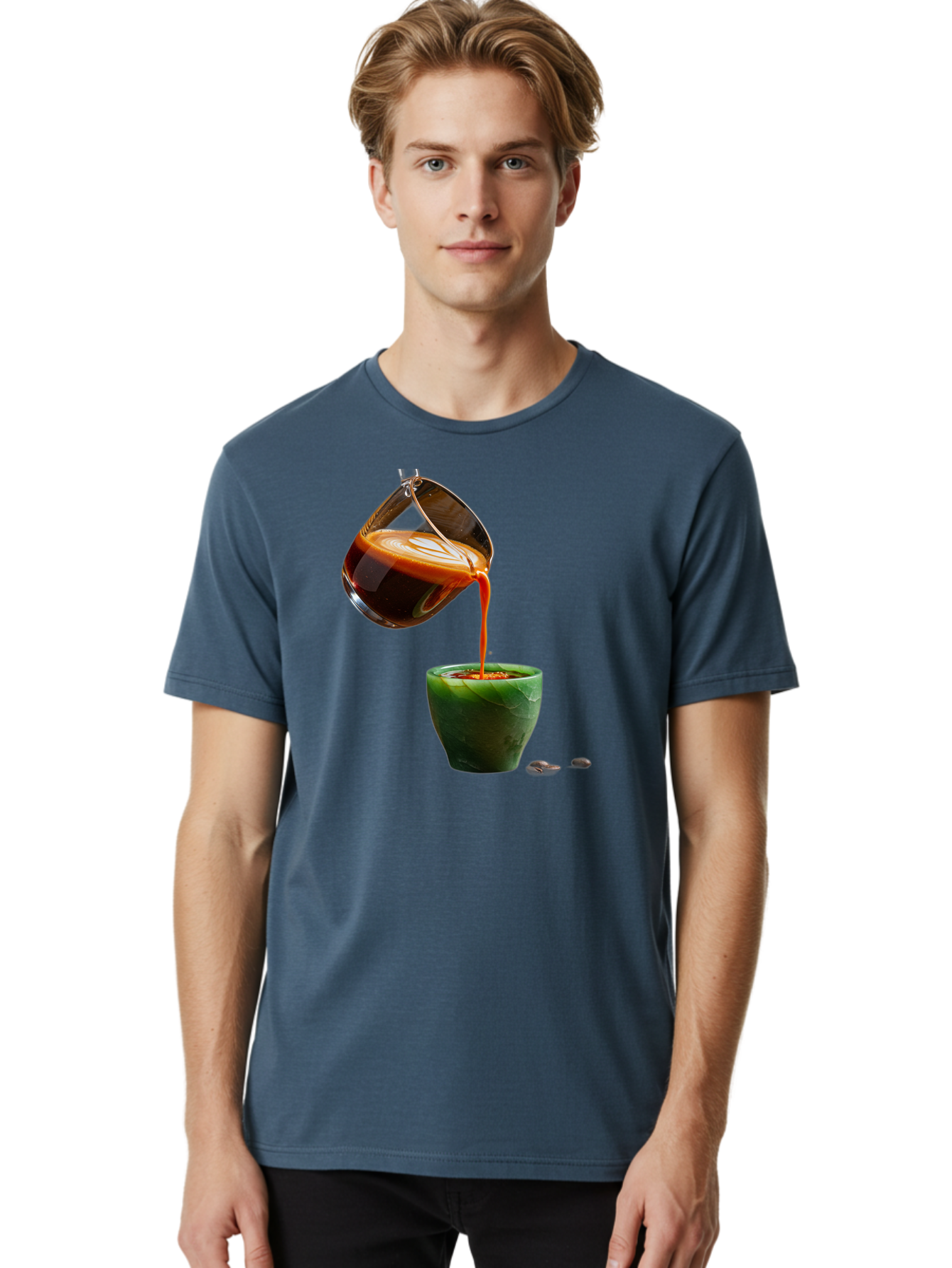 Coffee-Being-Poured Men'S Graphic Tee, 100% Cotton, Comfortable Casual Summer Wear, Machine Washable, Espresso Being Poured, Coffee In Cup, Rich Coffee, Coffee Beans, Morning Coffee, Coffee Culture, Caffeine Boost Bab784
