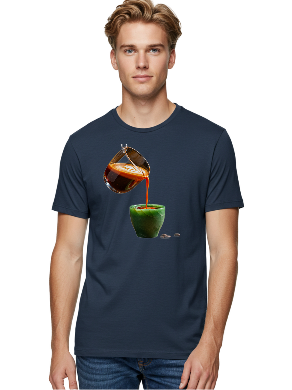 Coffee-Being-Poured Men'S Graphic Tee, 100% Cotton, Comfortable Casual Summer Wear, Machine Washable, Espresso Being Poured, Coffee In Cup, Rich Coffee, Coffee Beans, Morning Coffee, Coffee Culture, Caffeine Boost Bab784