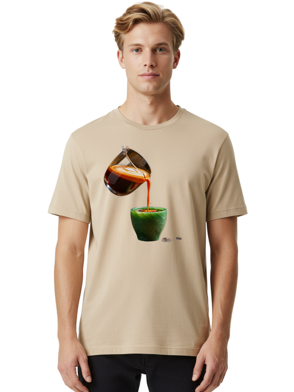Coffee-Being-Poured Men'S Graphic Tee, 100% Cotton, Comfortable Casual Summer Wear, Machine Washable, Espresso Being Poured, Coffee In Cup, Rich Coffee, Coffee Beans, Morning Coffee, Coffee Culture, Caffeine Boost Bab784