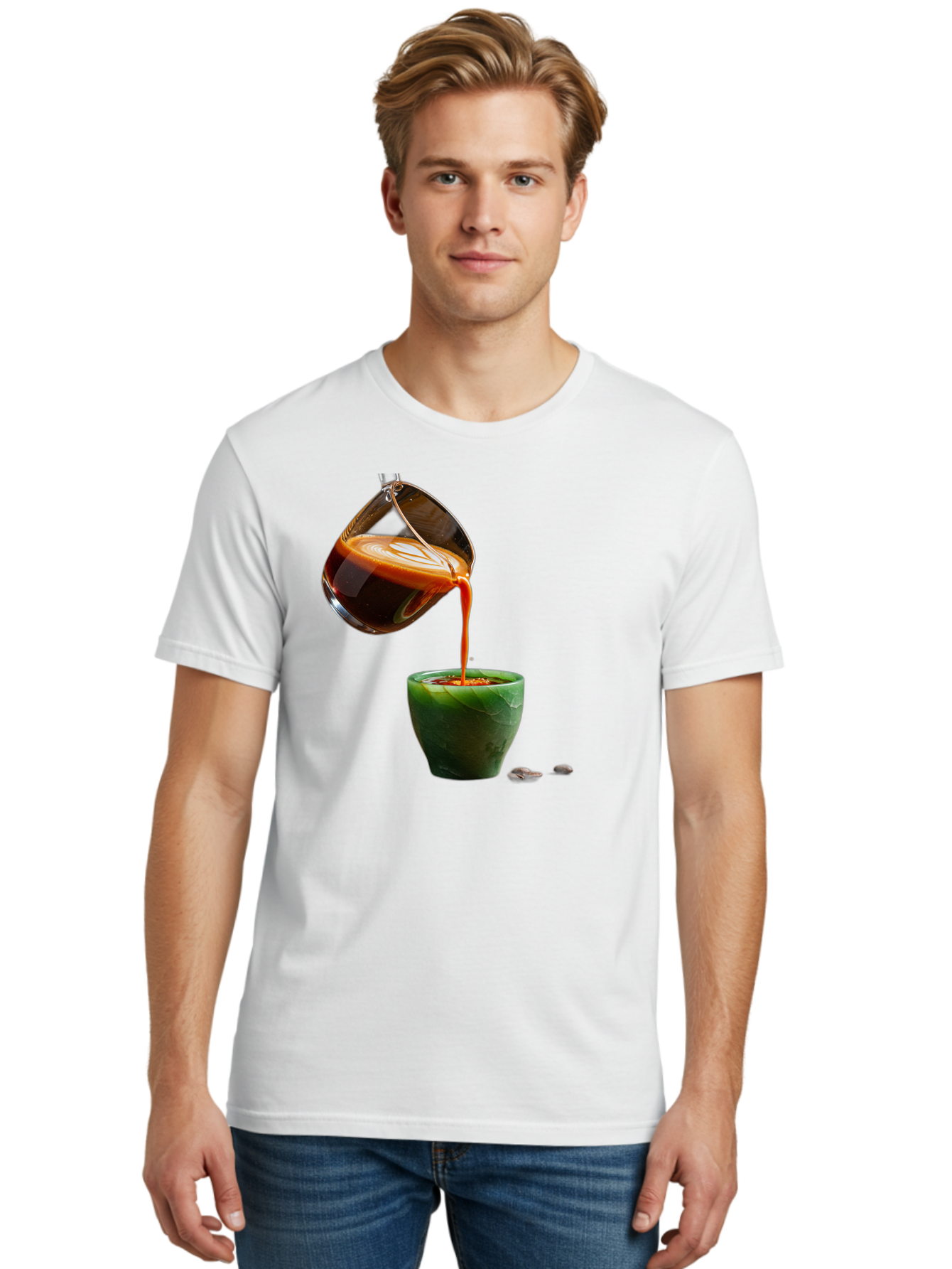 Coffee-Being-Poured Men'S Graphic Tee, 100% Cotton, Comfortable Casual Summer Wear, Machine Washable, Espresso Being Poured, Coffee In Cup, Rich Coffee, Coffee Beans, Morning Coffee, Coffee Culture, Caffeine Boost Bab784