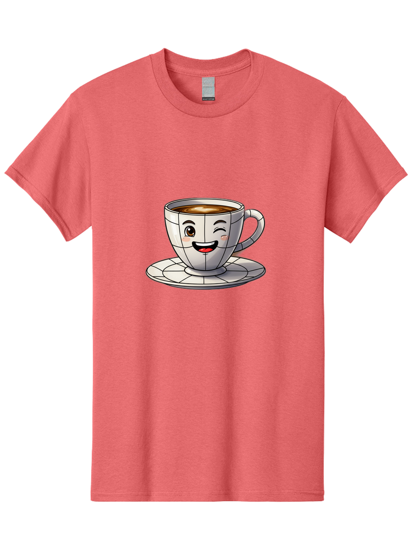 Coffee-Cup-1 Men'S Graphic Tee, 100% Cotton, Comfortable Casual Summer Wear, Machine Washable, Cartoon Coffee Cup, Smiling Face, Happy Expression, Coffee Break, Morning Routine, Cafe Culture, Animated Character, Playful Design, Whimsical Art Bab786