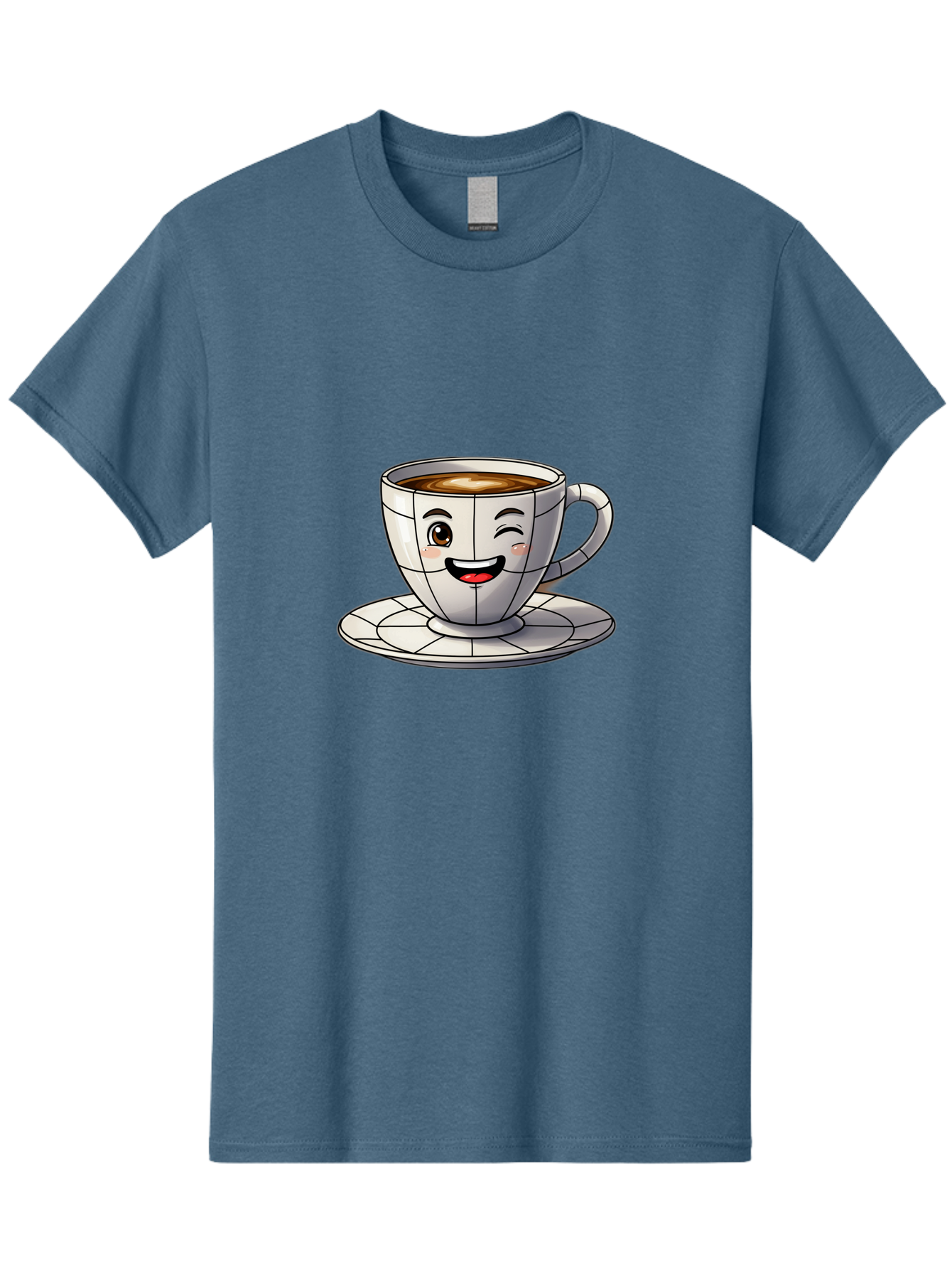 Coffee-Cup-1 Men'S Graphic Tee, 100% Cotton, Comfortable Casual Summer Wear, Machine Washable, Cartoon Coffee Cup, Smiling Face, Happy Expression, Coffee Break, Morning Routine, Cafe Culture, Animated Character, Playful Design, Whimsical Art Bab786