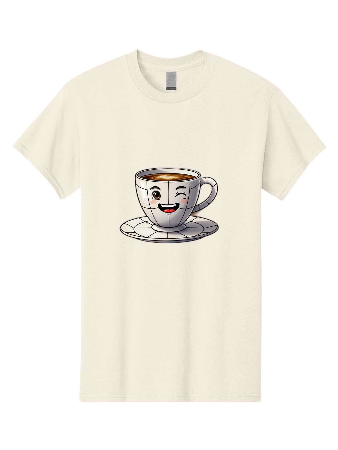 Coffee-Cup-1 Men'S Graphic Tee, 100% Cotton, Comfortable Casual Summer Wear, Machine Washable, Cartoon Coffee Cup, Smiling Face, Happy Expression, Coffee Break, Morning Routine, Cafe Culture, Animated Character, Playful Design, Whimsical Art Bab786