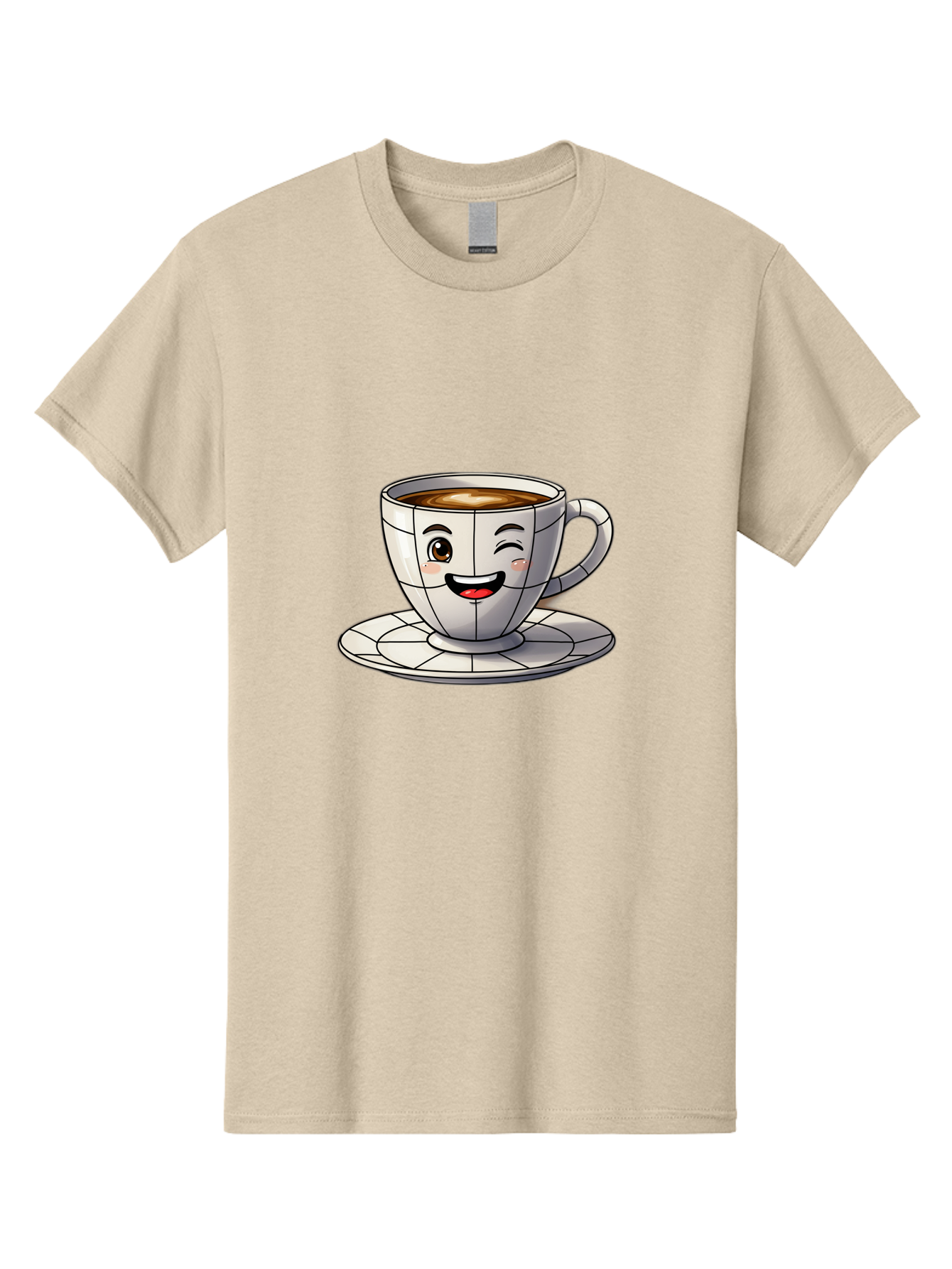 Coffee-Cup-1 Men'S Graphic Tee, 100% Cotton, Comfortable Casual Summer Wear, Machine Washable, Cartoon Coffee Cup, Smiling Face, Happy Expression, Coffee Break, Morning Routine, Cafe Culture, Animated Character, Playful Design, Whimsical Art Bab786