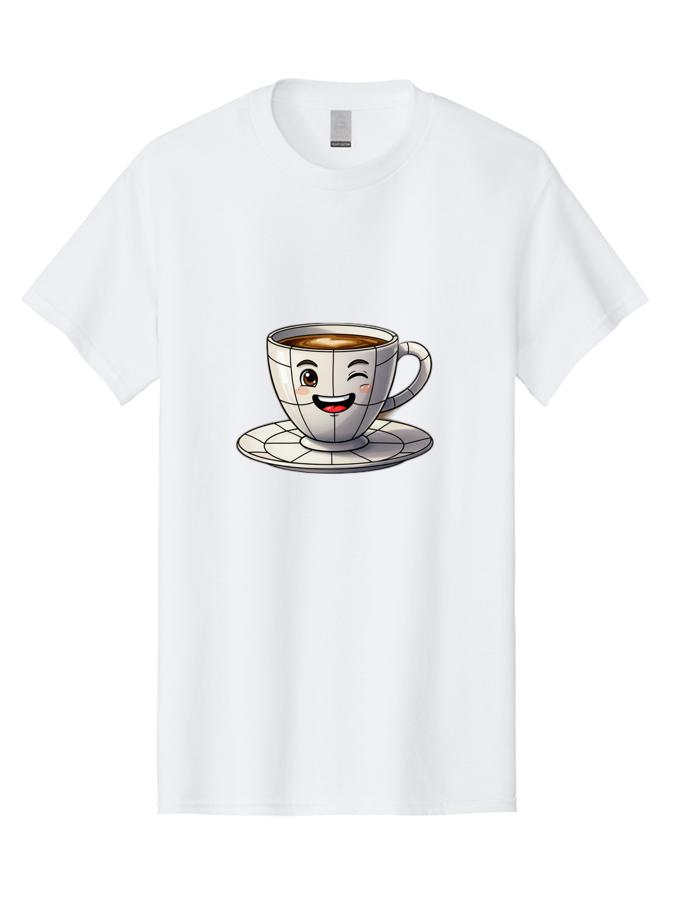 Coffee-Cup-1 Men'S Graphic Tee, 100% Cotton, Comfortable Casual Summer Wear, Machine Washable, Cartoon Coffee Cup, Smiling Face, Happy Expression, Coffee Break, Morning Routine, Cafe Culture, Animated Character, Playful Design, Whimsical Art Bab786