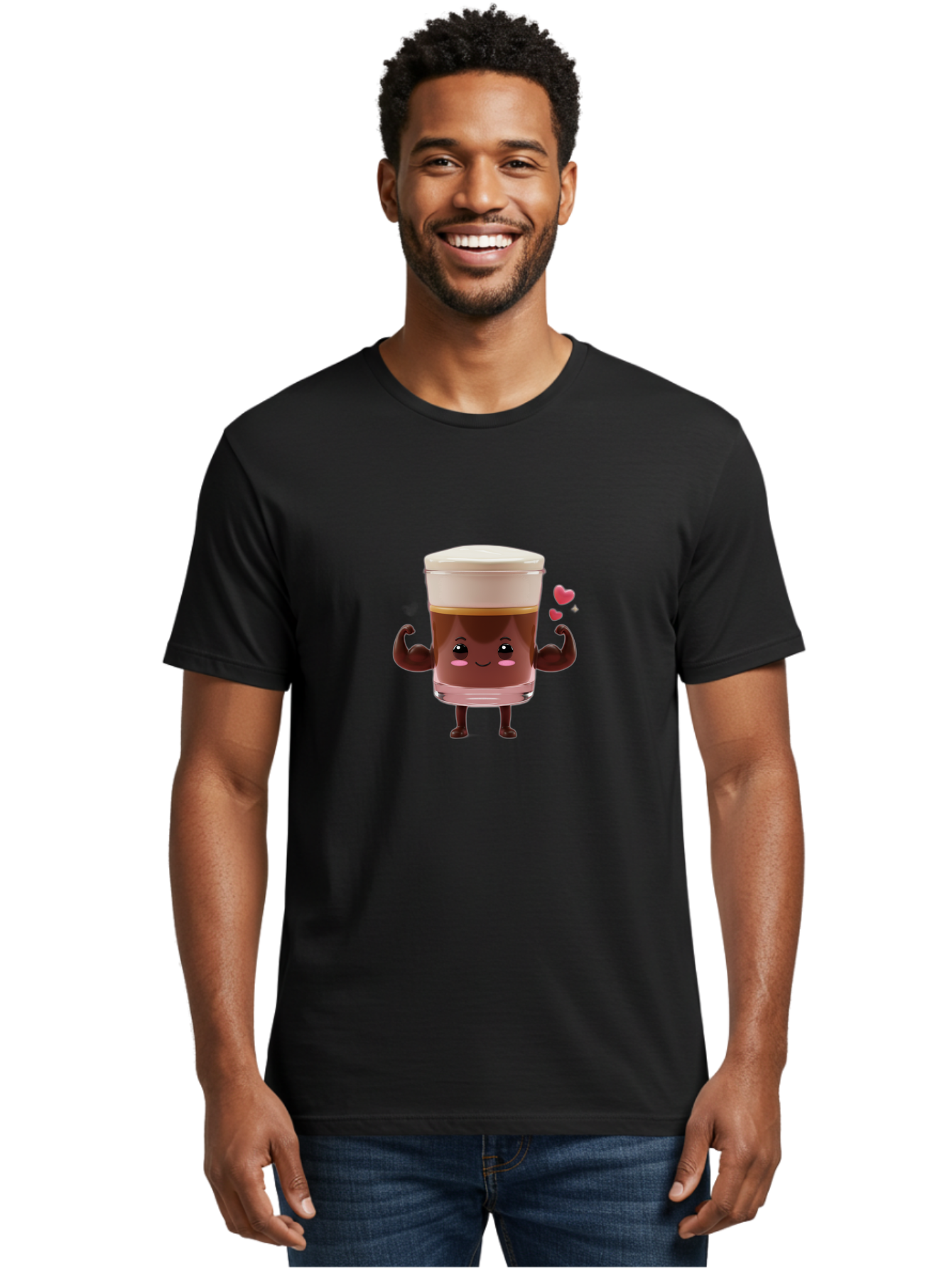 Coffee-Cup-2 Men'S Graphic Tee, 100% Cotton, Comfortable Casual Summer Wear, Machine Washable, Cartoon Coffee Cup, Strong Personality, Flexing Muscles, Smiling Face, Coffee Lover, Coffee Culture, Morning Pick-Me-Up, Coffee Break Bab787