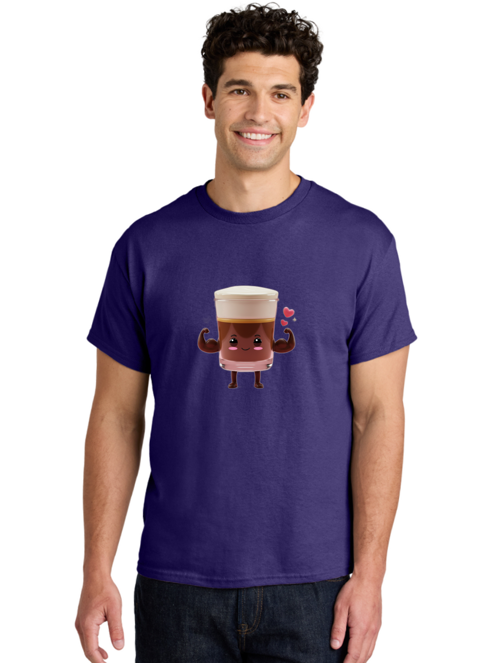 Coffee-Cup-2 Men'S Graphic Tee, 100% Cotton, Comfortable Casual Summer Wear, Machine Washable, Cartoon Coffee Cup, Strong Personality, Flexing Muscles, Smiling Face, Coffee Lover, Coffee Culture, Morning Pick-Me-Up, Coffee Break Bab787
