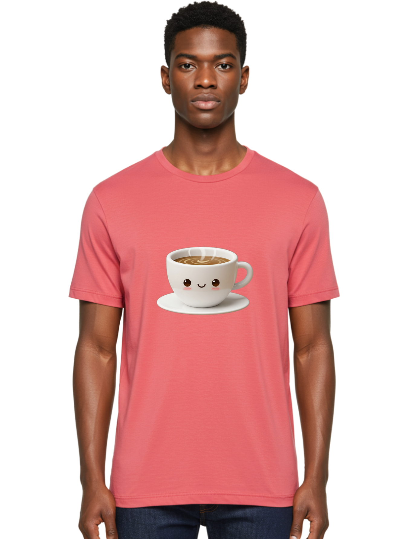 Coffee-Cup-3 Men'S Graphic Tee, 100% Cotton, Comfortable Casual Summer Wear, Machine Washable, Cute Coffee Cup, Smiling Face, Steaming Hot Coffee, Latte Art, Cartoon Style, Adorable Character, Morning Pick-Me-Up, Coffee Break Bab788
