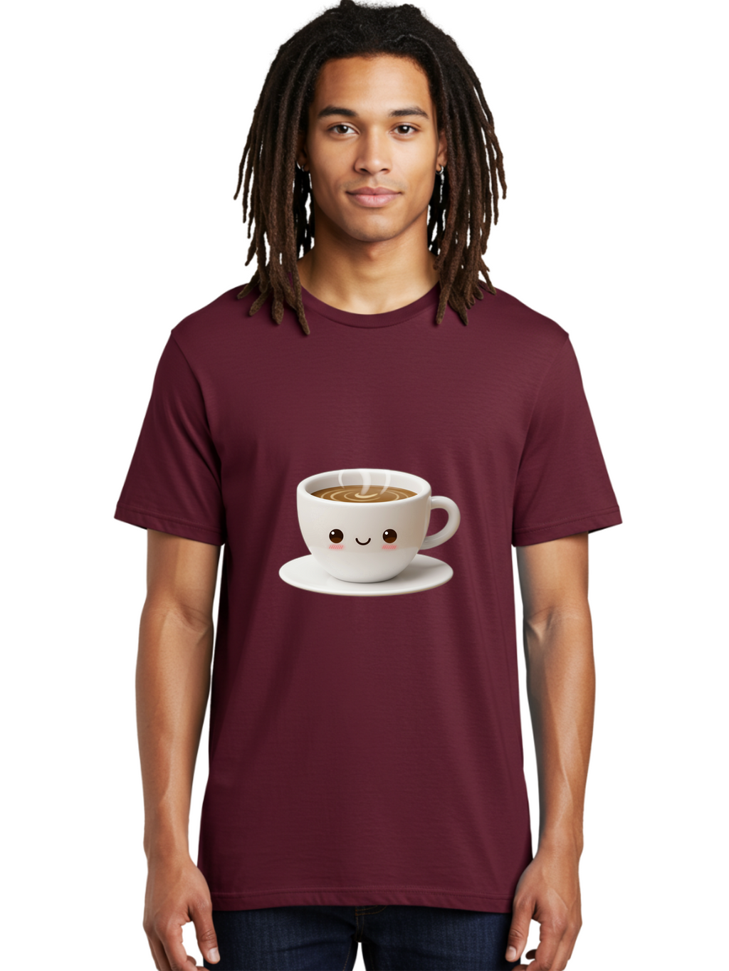 Coffee-Cup-3 Men'S Graphic Tee, 100% Cotton, Comfortable Casual Summer Wear, Machine Washable, Cute Coffee Cup, Smiling Face, Steaming Hot Coffee, Latte Art, Cartoon Style, Adorable Character, Morning Pick-Me-Up, Coffee Break Bab788
