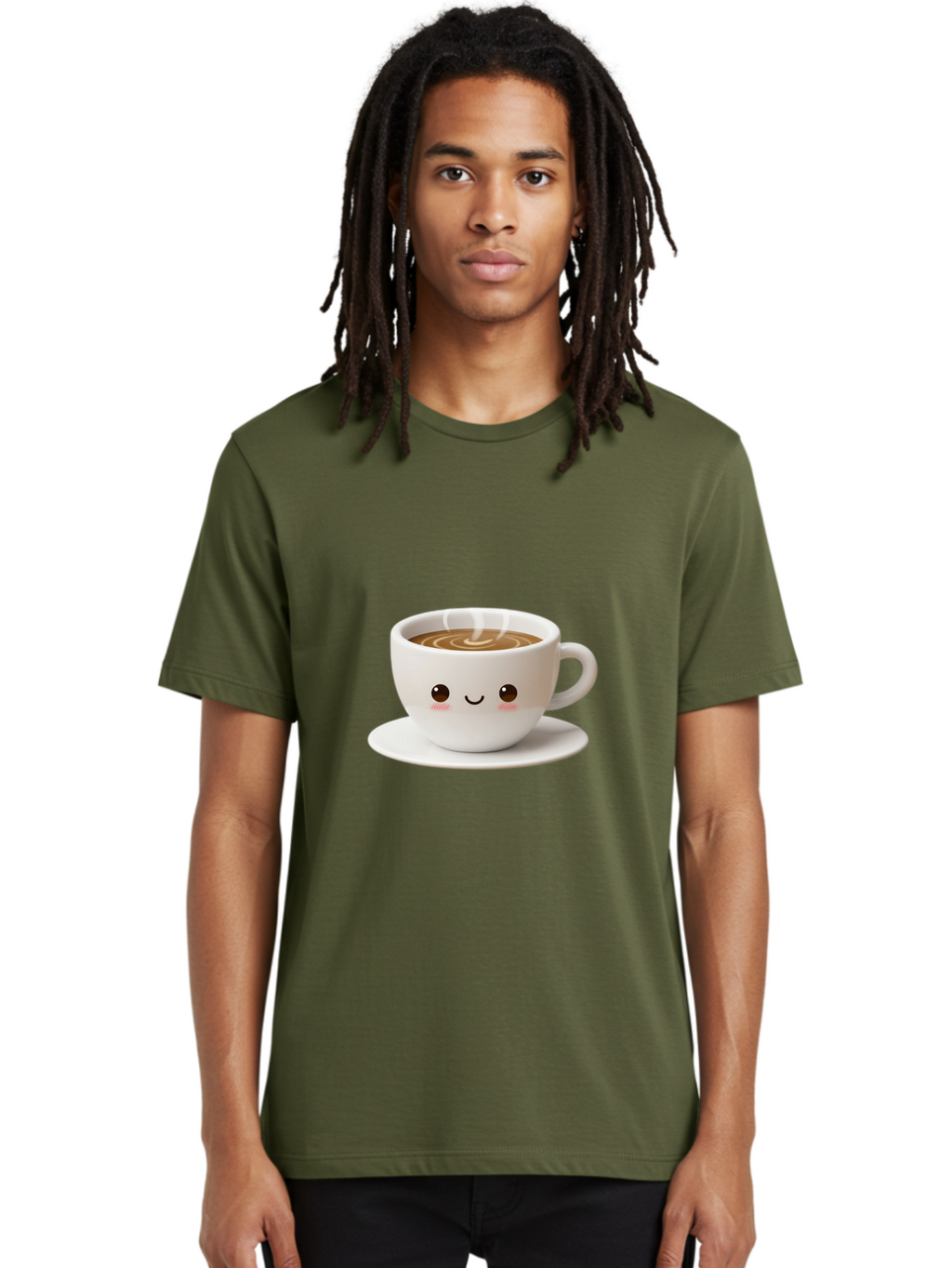 Coffee-Cup-3 Men'S Graphic Tee, 100% Cotton, Comfortable Casual Summer Wear, Machine Washable, Cute Coffee Cup, Smiling Face, Steaming Hot Coffee, Latte Art, Cartoon Style, Adorable Character, Morning Pick-Me-Up, Coffee Break Bab788