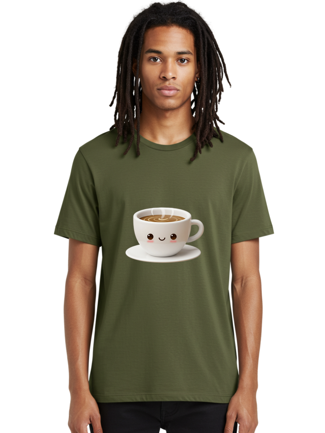 Coffee-Cup-3 Men'S Graphic Tee, 100% Cotton, Comfortable Casual Summer Wear, Machine Washable, Cute Coffee Cup, Smiling Face, Steaming Hot Coffee, Latte Art, Cartoon Style, Adorable Character, Morning Pick-Me-Up, Coffee Break Bab788