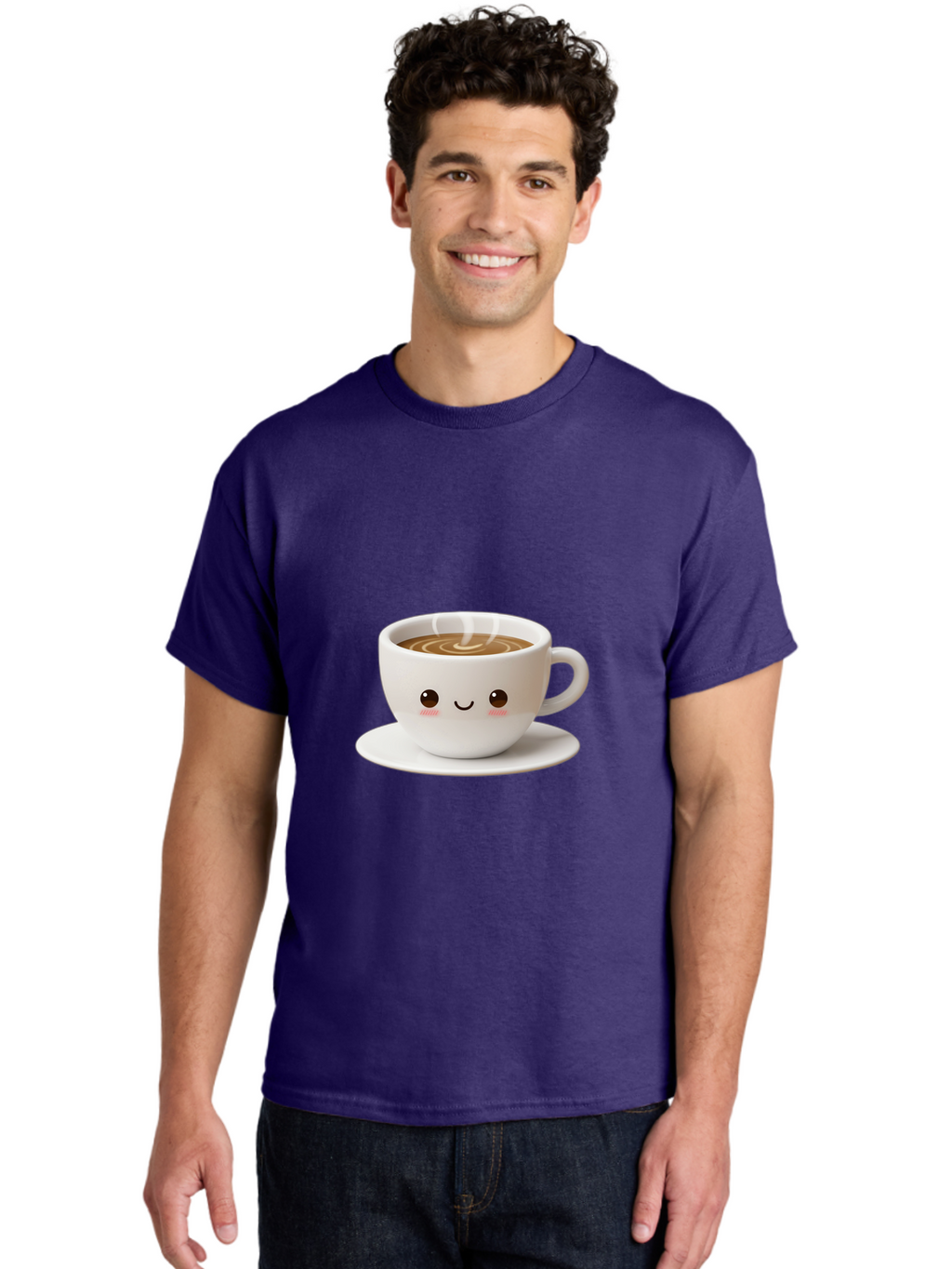 Coffee-Cup-3 Men'S Graphic Tee, 100% Cotton, Comfortable Casual Summer Wear, Machine Washable, Cute Coffee Cup, Smiling Face, Steaming Hot Coffee, Latte Art, Cartoon Style, Adorable Character, Morning Pick-Me-Up, Coffee Break Bab788