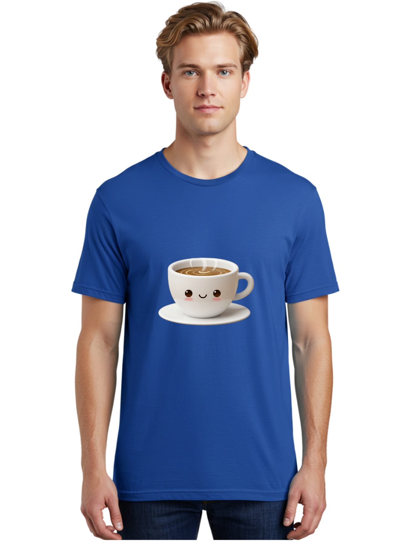 Coffee-Cup-3 Men'S Graphic Tee, 100% Cotton, Comfortable Casual Summer Wear, Machine Washable, Cute Coffee Cup, Smiling Face, Steaming Hot Coffee, Latte Art, Cartoon Style, Adorable Character, Morning Pick-Me-Up, Coffee Break Bab788
