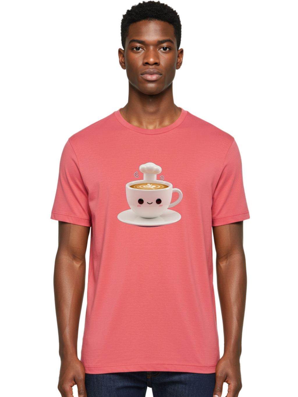 Coffee-Cup-4 Men'S Graphic Tee, 100% Cotton, Comfortable Casual Summer Wear, Machine Washable, Cute Coffee Cup, Cartoon Character, Coffee Latte Art, Smiley Face, Kawaii Culture, Coffee Break, Morning Pick-Me-Up, Adorable Design Bab789