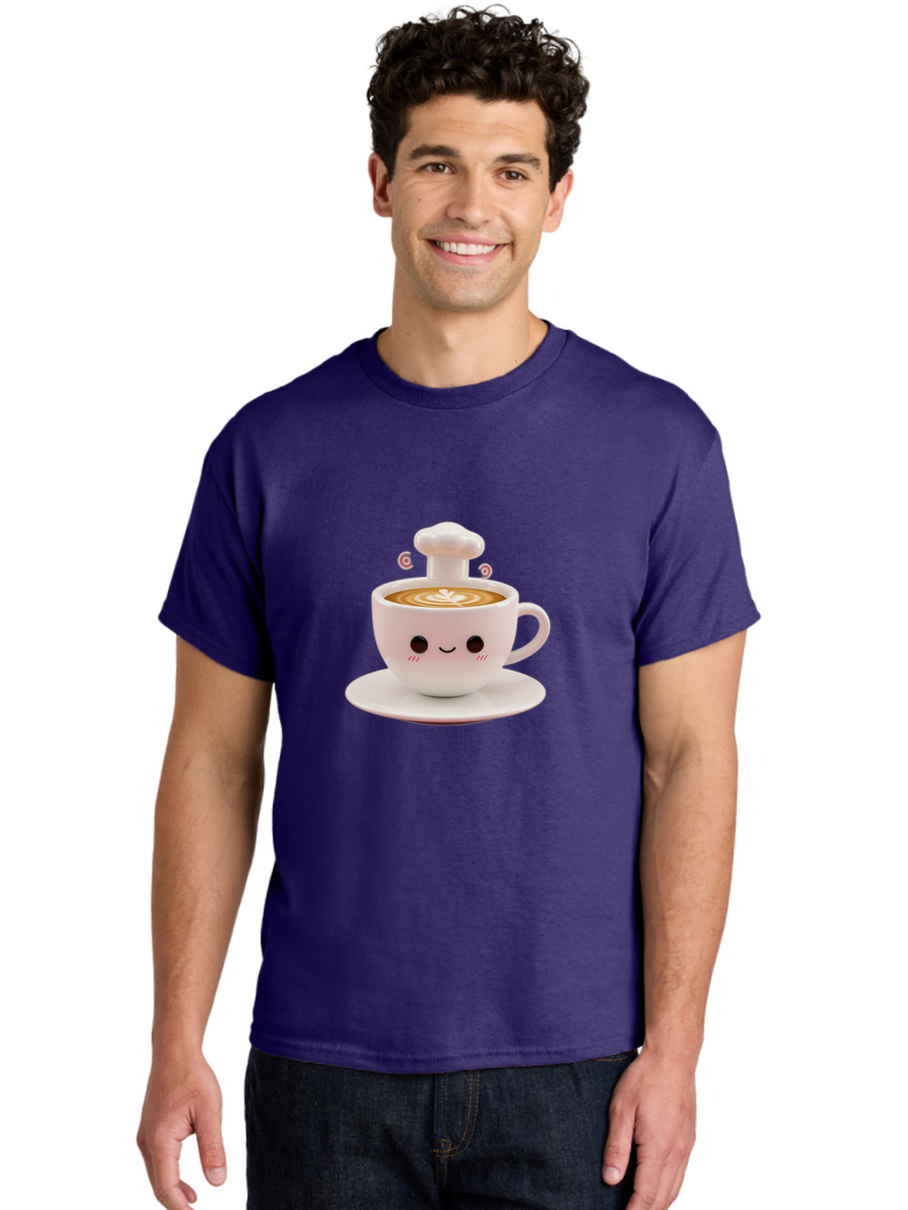 Coffee-Cup-4 Men'S Graphic Tee, 100% Cotton, Comfortable Casual Summer Wear, Machine Washable, Cute Coffee Cup, Cartoon Character, Coffee Latte Art, Smiley Face, Kawaii Culture, Coffee Break, Morning Pick-Me-Up, Adorable Design Bab789