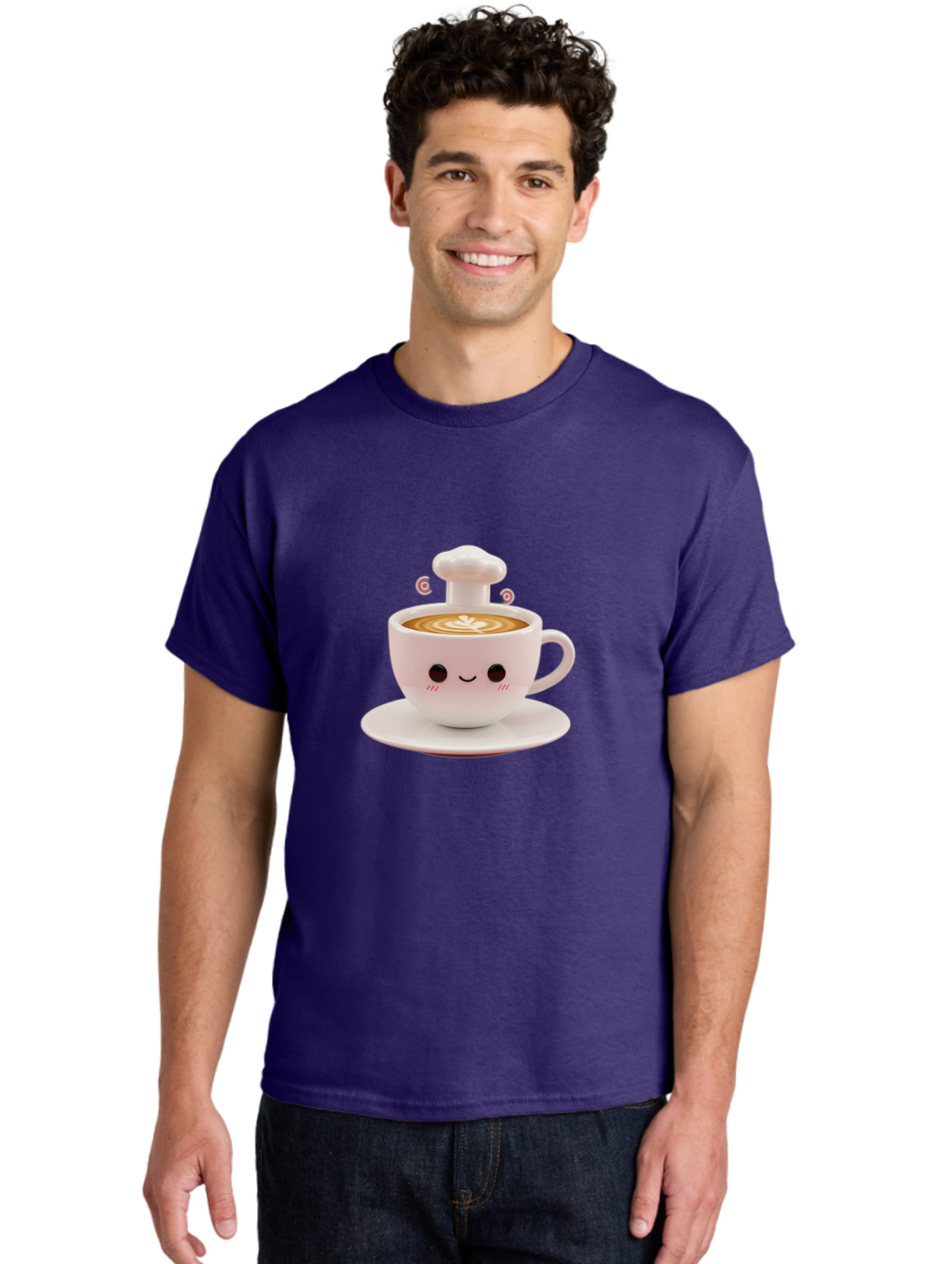 Coffee-Cup-4 Men'S Graphic Tee, 100% Cotton, Comfortable Casual Summer Wear, Machine Washable, Cute Coffee Cup, Cartoon Character, Coffee Latte Art, Smiley Face, Kawaii Culture, Coffee Break, Morning Pick-Me-Up, Adorable Design Bab789