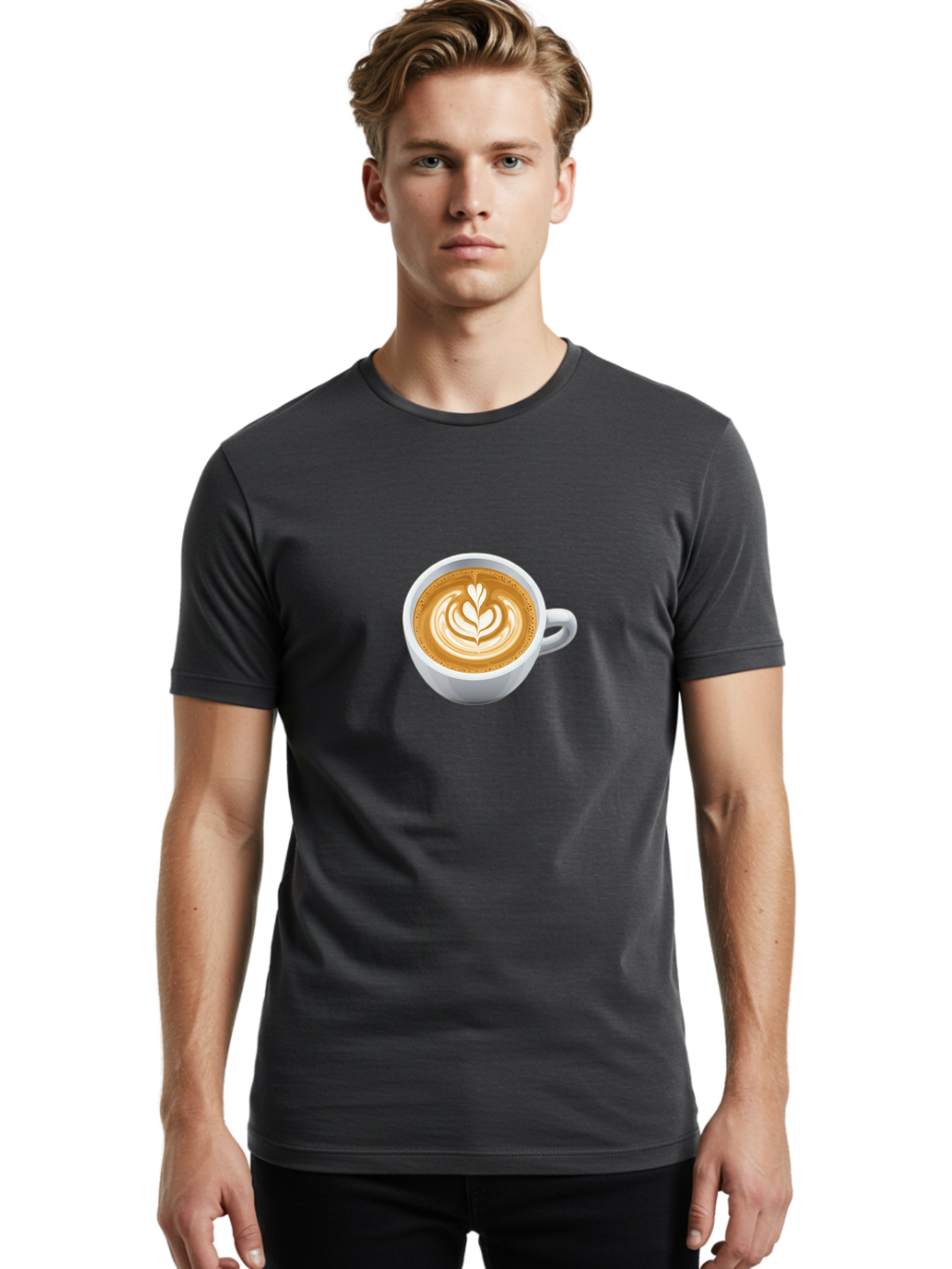Coffee-Cup-5 Men'S Graphic Tee, 100% Cotton, Comfortable Casual Summer Wear, Machine Washable, Coffee Cup, Latte Art, Morning Coffee, Coffee Break, Caffeine Boost, White Cup, Leaf Design, Frothy Coffee, Coffee Culture Bab790