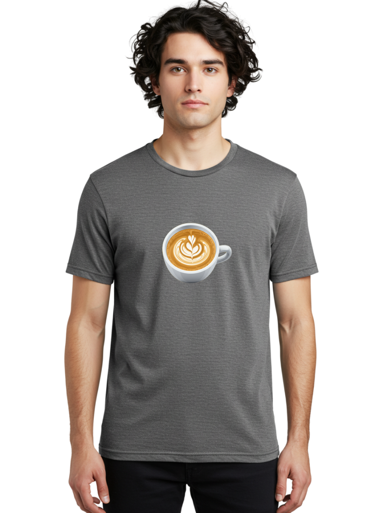 Coffee-Cup-5 Men'S Graphic Tee, 100% Cotton, Comfortable Casual Summer Wear, Machine Washable, Coffee Cup, Latte Art, Morning Coffee, Coffee Break, Caffeine Boost, White Cup, Leaf Design, Frothy Coffee, Coffee Culture Bab790