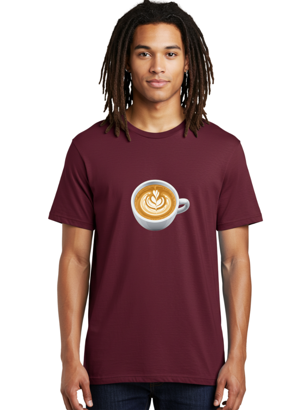 Coffee-Cup-5 Men'S Graphic Tee, 100% Cotton, Comfortable Casual Summer Wear, Machine Washable, Coffee Cup, Latte Art, Morning Coffee, Coffee Break, Caffeine Boost, White Cup, Leaf Design, Frothy Coffee, Coffee Culture Bab790