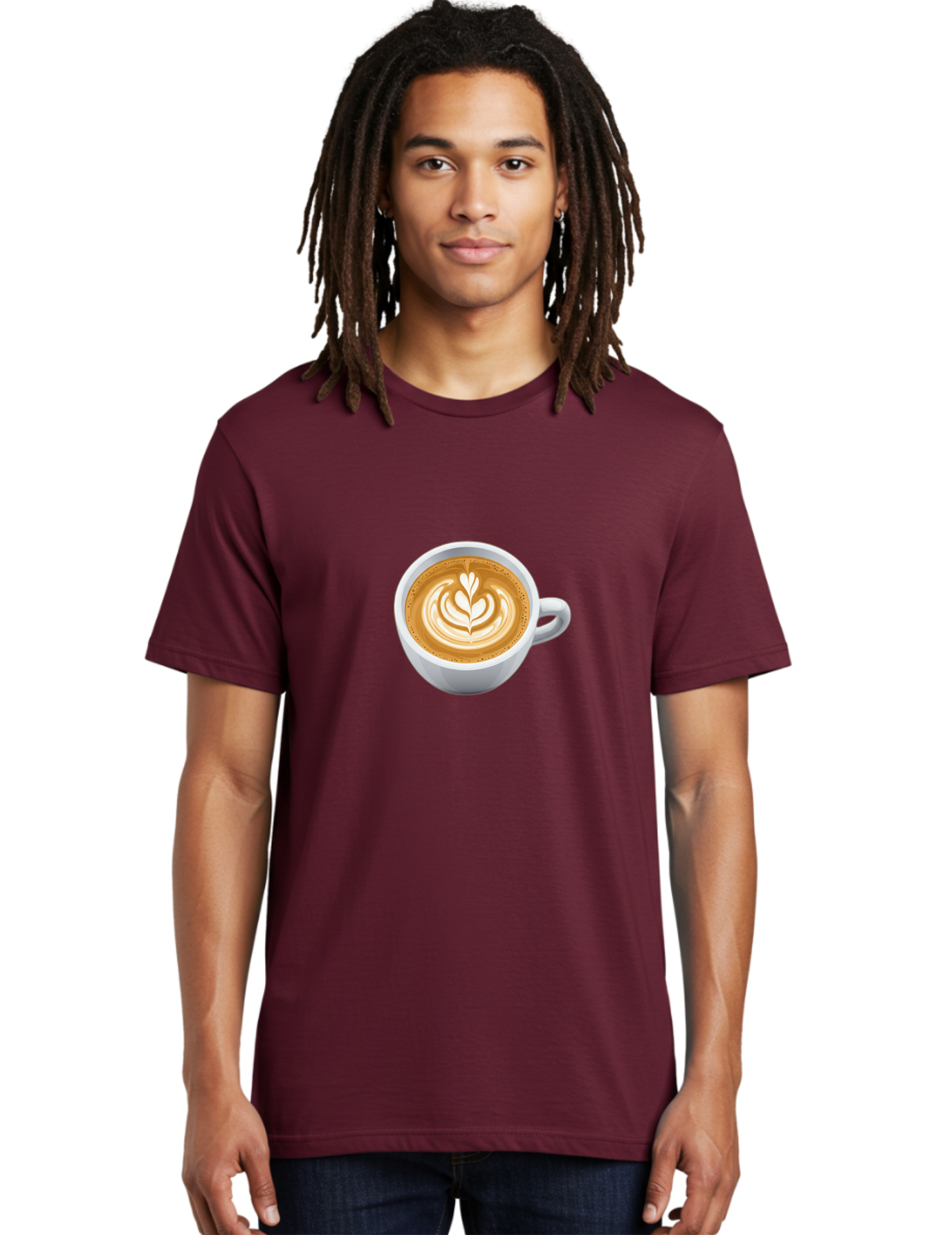 Coffee-Cup-5 Men'S Graphic Tee, 100% Cotton, Comfortable Casual Summer Wear, Machine Washable, Coffee Cup, Latte Art, Morning Coffee, Coffee Break, Caffeine Boost, White Cup, Leaf Design, Frothy Coffee, Coffee Culture Bab790