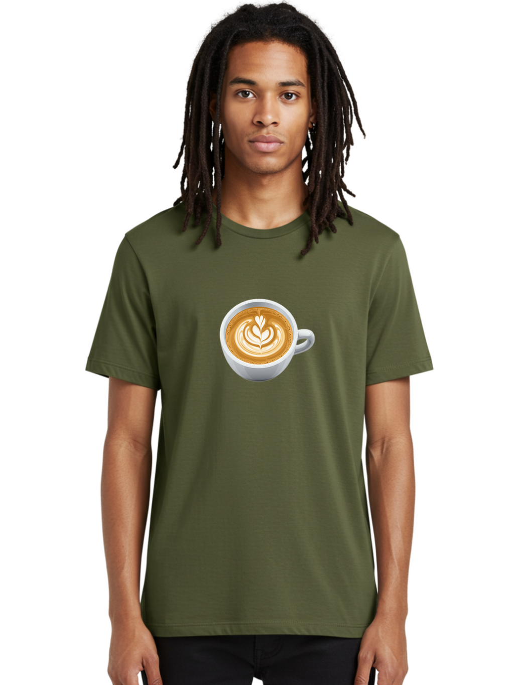 Coffee-Cup-5 Men'S Graphic Tee, 100% Cotton, Comfortable Casual Summer Wear, Machine Washable, Coffee Cup, Latte Art, Morning Coffee, Coffee Break, Caffeine Boost, White Cup, Leaf Design, Frothy Coffee, Coffee Culture Bab790