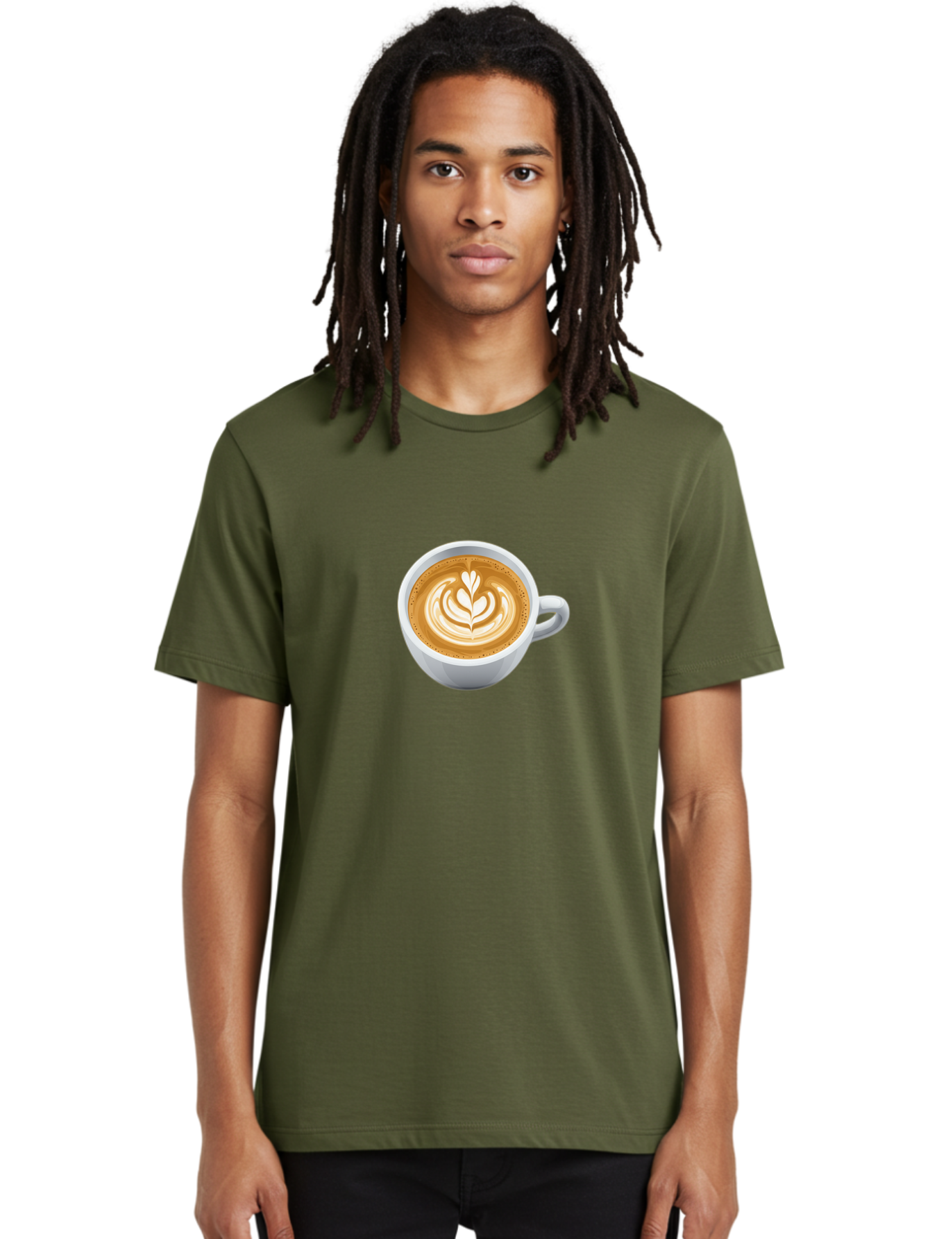 Coffee-Cup-5 Men'S Graphic Tee, 100% Cotton, Comfortable Casual Summer Wear, Machine Washable, Coffee Cup, Latte Art, Morning Coffee, Coffee Break, Caffeine Boost, White Cup, Leaf Design, Frothy Coffee, Coffee Culture Bab790