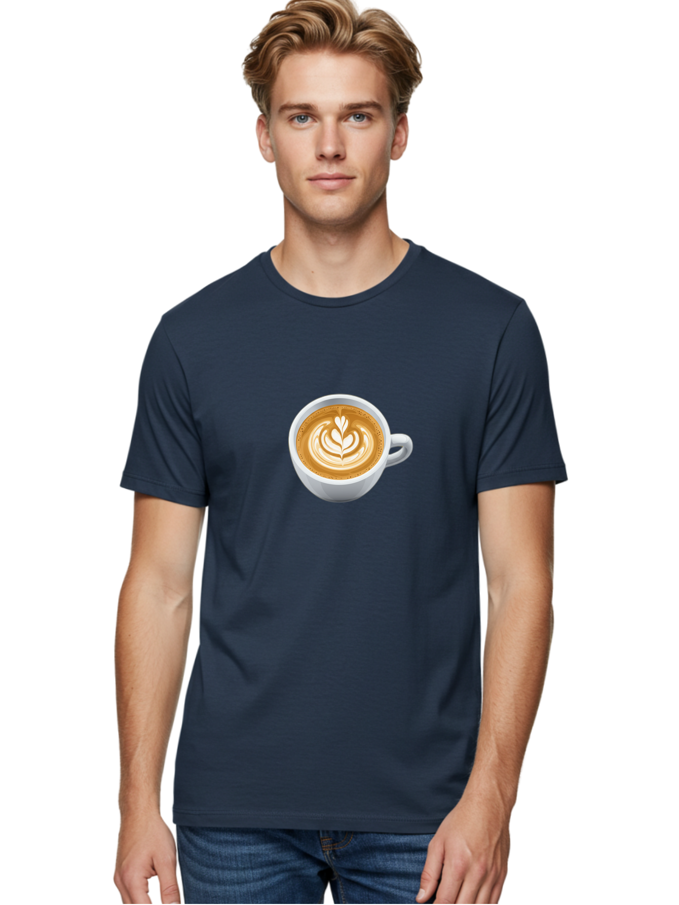 Coffee-Cup-5 Men'S Graphic Tee, 100% Cotton, Comfortable Casual Summer Wear, Machine Washable, Coffee Cup, Latte Art, Morning Coffee, Coffee Break, Caffeine Boost, White Cup, Leaf Design, Frothy Coffee, Coffee Culture Bab790