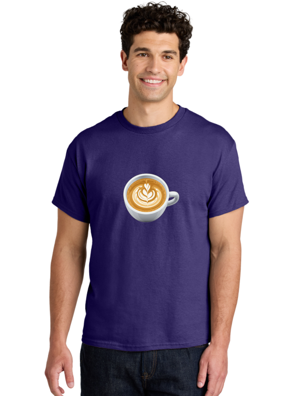 Coffee-Cup-5 Men'S Graphic Tee, 100% Cotton, Comfortable Casual Summer Wear, Machine Washable, Coffee Cup, Latte Art, Morning Coffee, Coffee Break, Caffeine Boost, White Cup, Leaf Design, Frothy Coffee, Coffee Culture Bab790