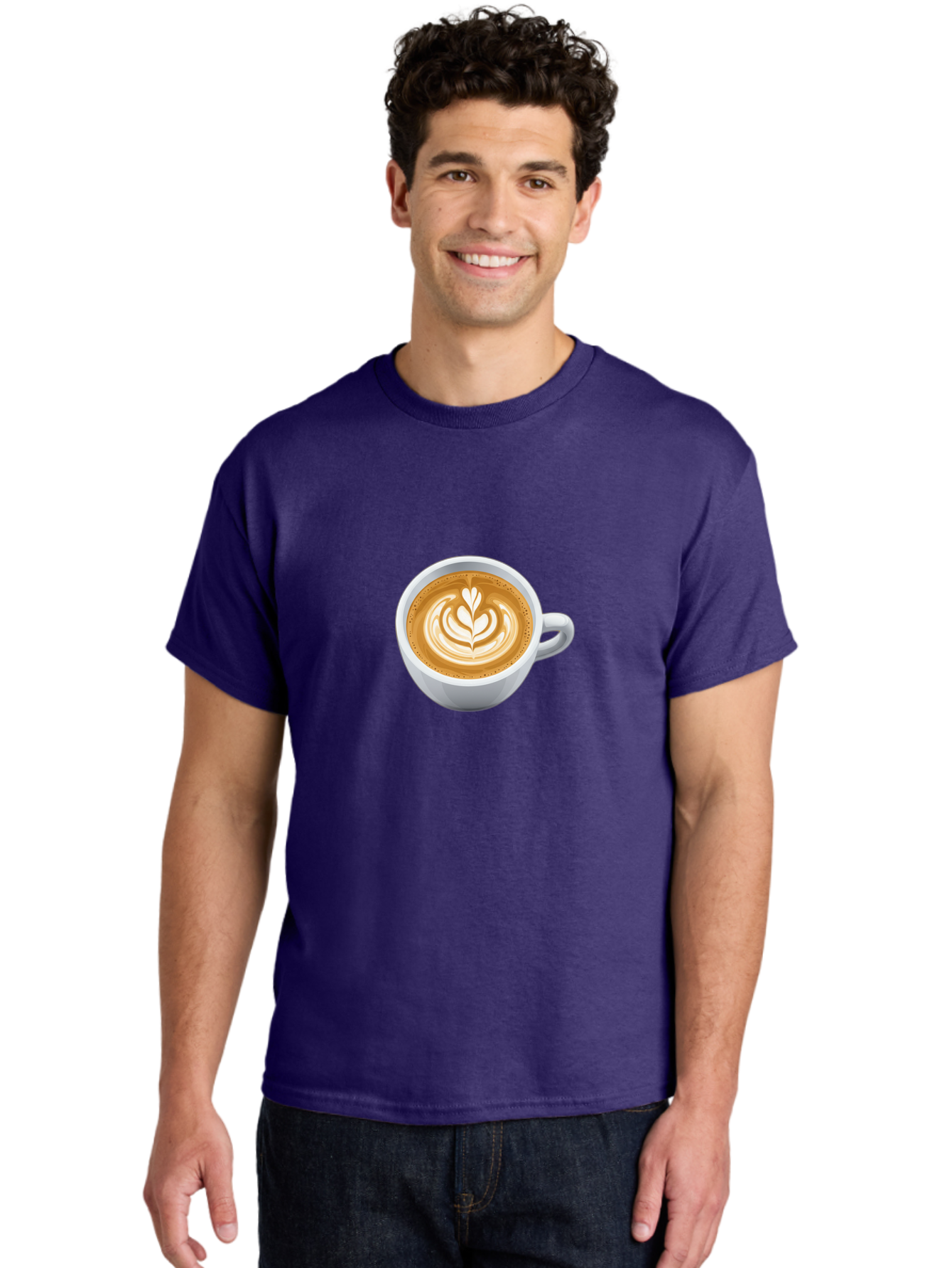 Coffee-Cup-5 Men'S Graphic Tee, 100% Cotton, Comfortable Casual Summer Wear, Machine Washable, Coffee Cup, Latte Art, Morning Coffee, Coffee Break, Caffeine Boost, White Cup, Leaf Design, Frothy Coffee, Coffee Culture Bab790
